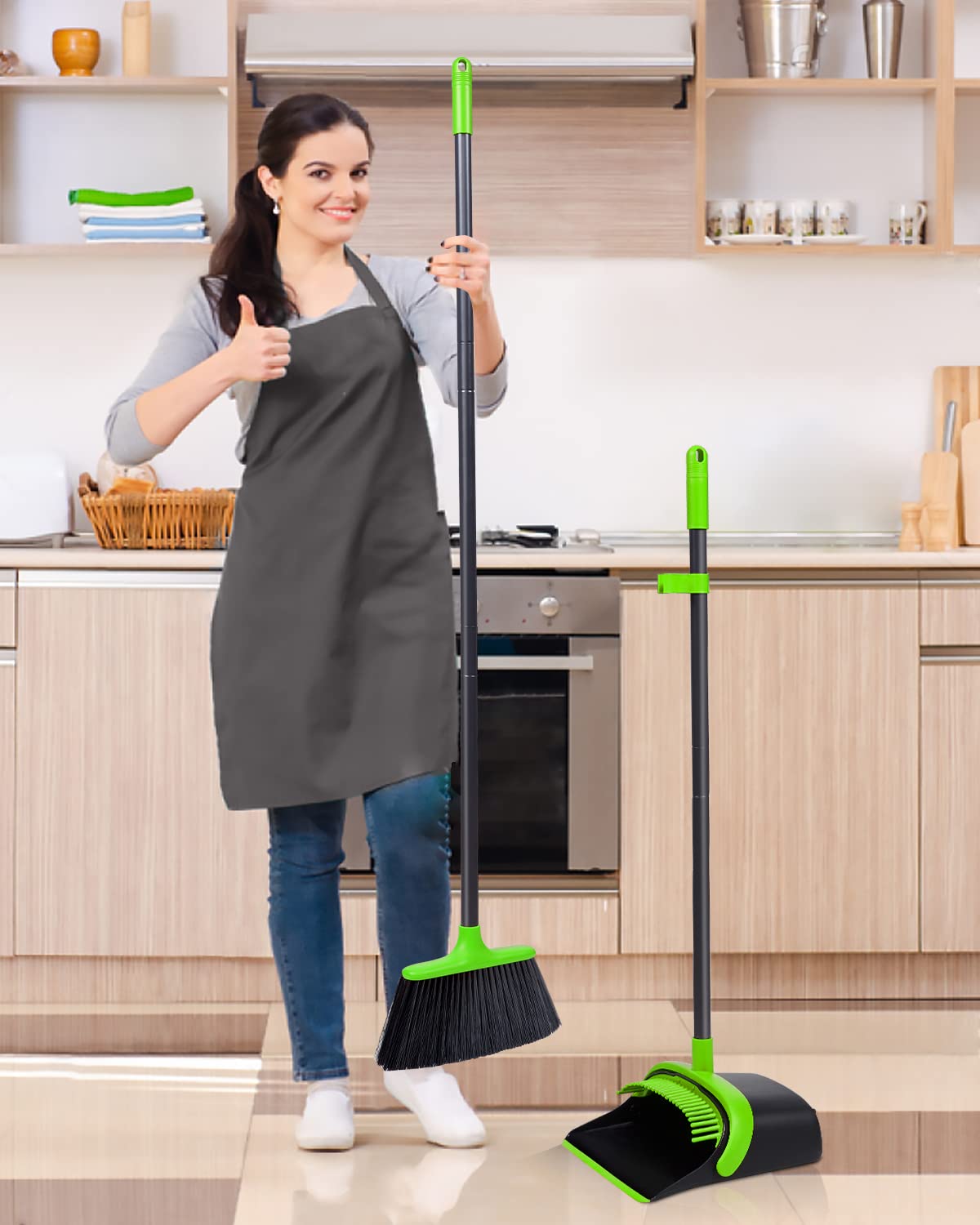 Broom and Dustpan, Broom and Dustpan Set for Home, Long Handle Broom with Dustpan, Broom and Dustpan Combo for Office Home Kitchen Lobby Floor Use Dustpan and Broom Set