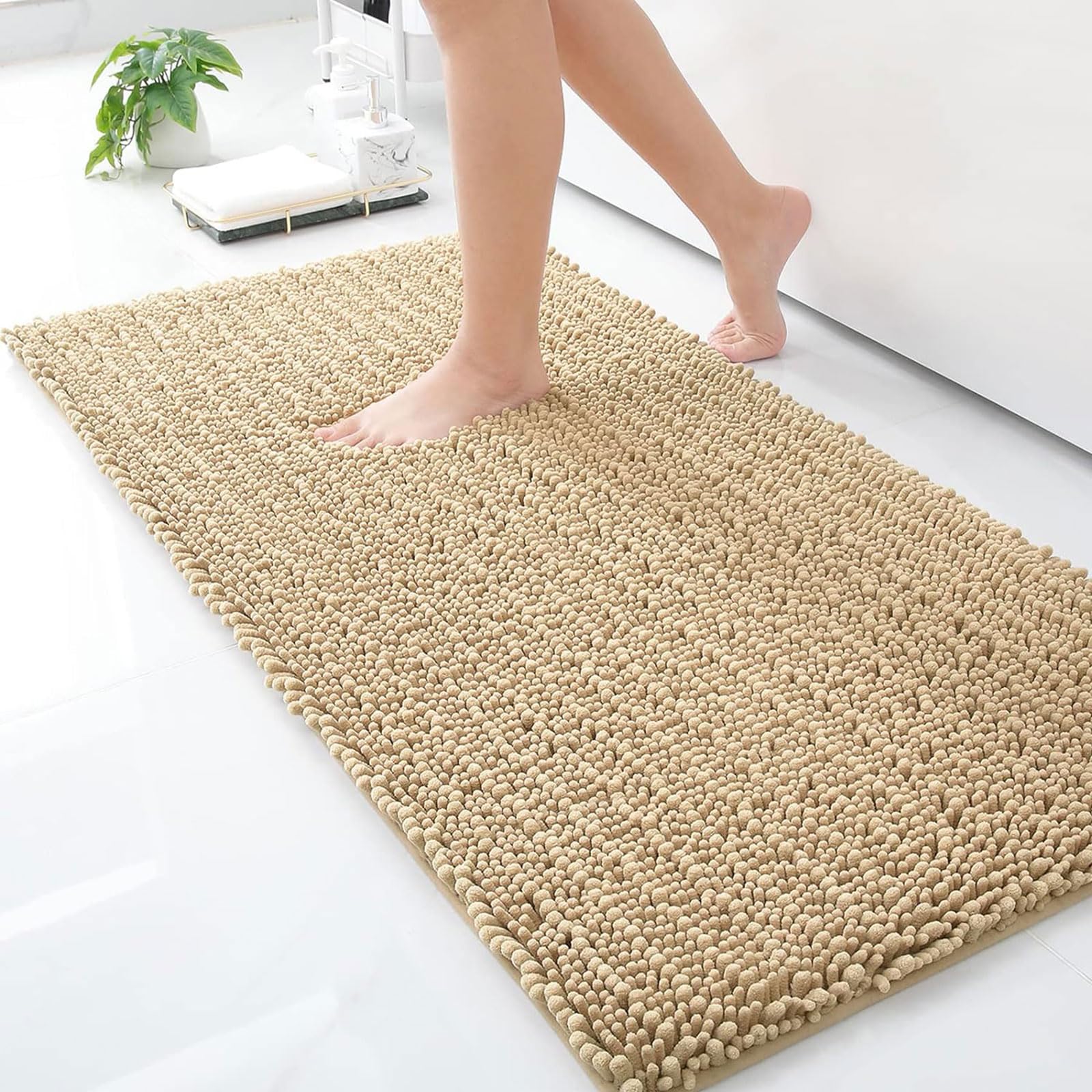 Luxury Chenille Bathroom Rug Mat, Extra Soft Thick Absorbent Shaggy Bath Rugs, Non-Slip Machine Wash Dry Plush Bath Mats for Bathroom, Shower, and Tub