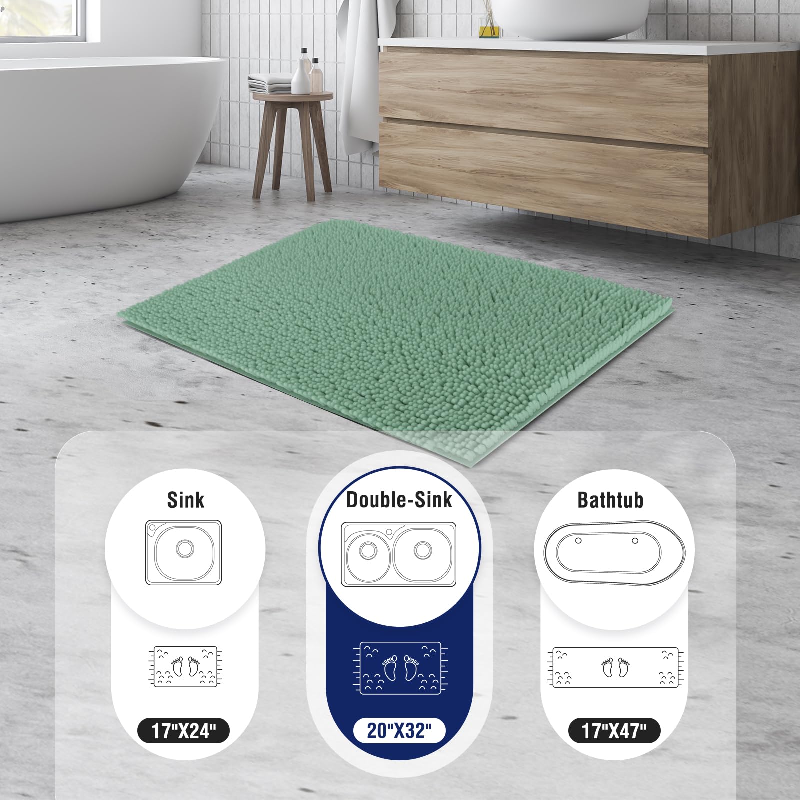 Soft Fluffy Chenille Bathroom Rugs, Non Slip Absorbent Bath Mats for Bathroom, Washable and Quick Dry