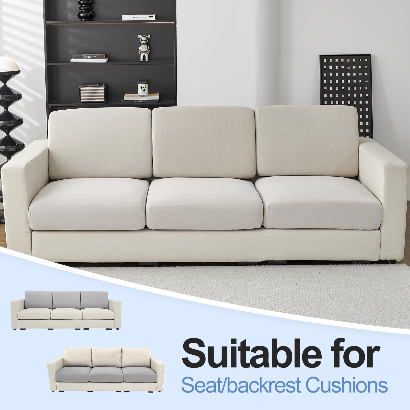 Couch Cushion Covers Individual Large Super Stretch Chenille (Sturdier Version) Sofa Cushion Covers, Couch Seat Covers Couch Slipcovers Furniture Protector (3 Piece Seat Cushion Covers)