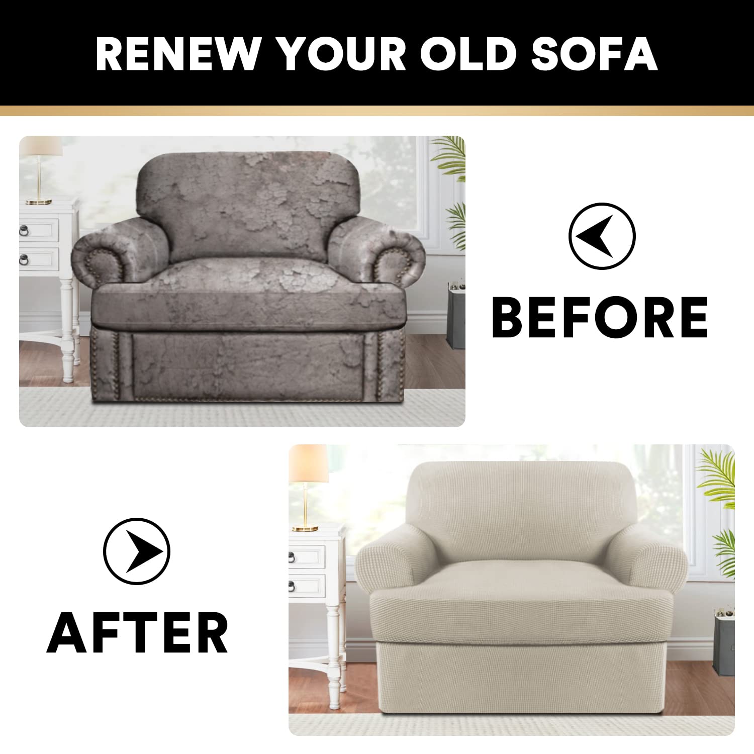 T Cushion Sofa Slipcover 4 Pieces Sofa Covers for T Cushion Shape Seat Covers Machine Washable, Sand