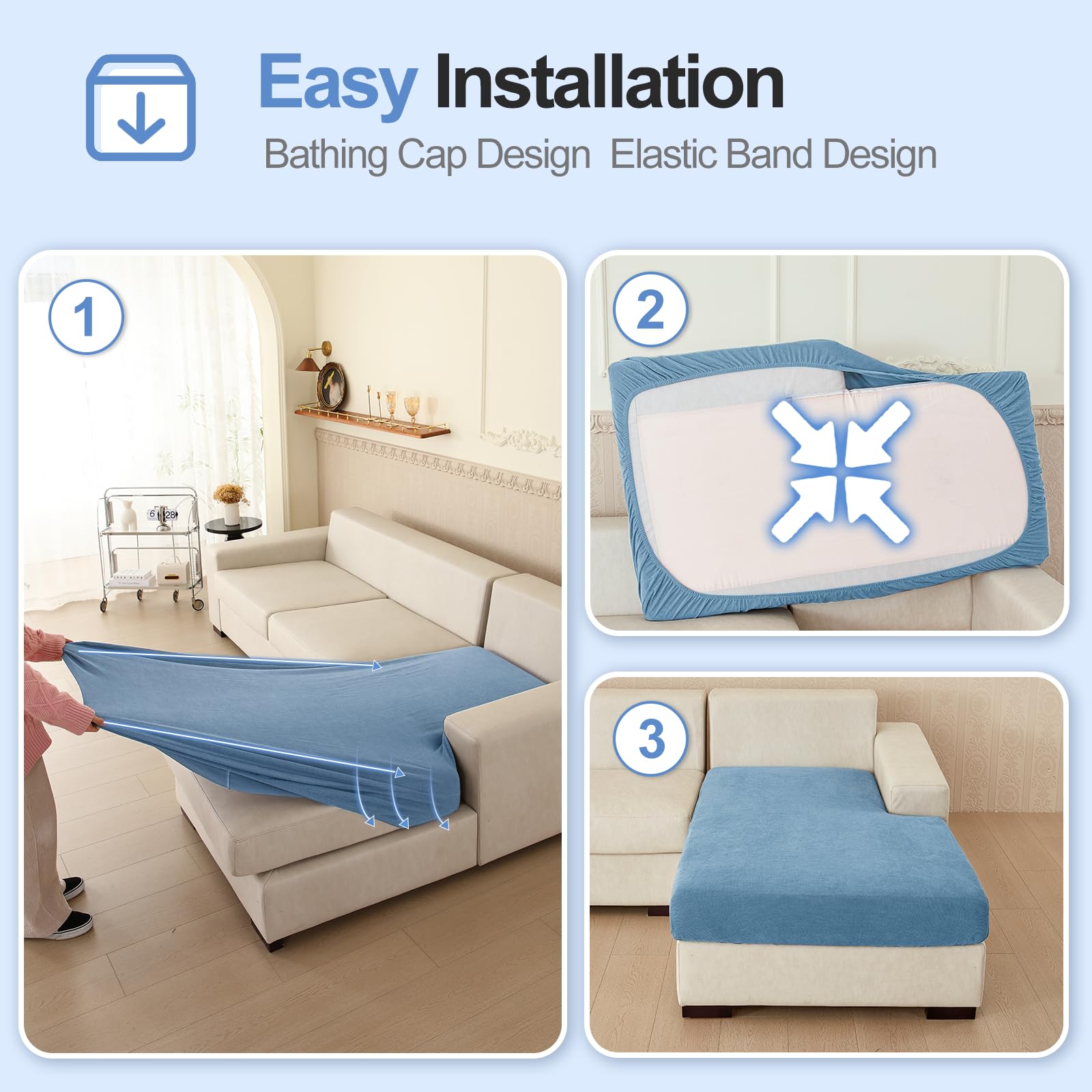 Couch Cushion Covers Individual Large Super Stretch Chenille (Sturdier Version) Sofa Cushion Covers, Couch Seat Covers Couch Slipcovers Furniture Protector (3 Piece Seat Cushion Covers)