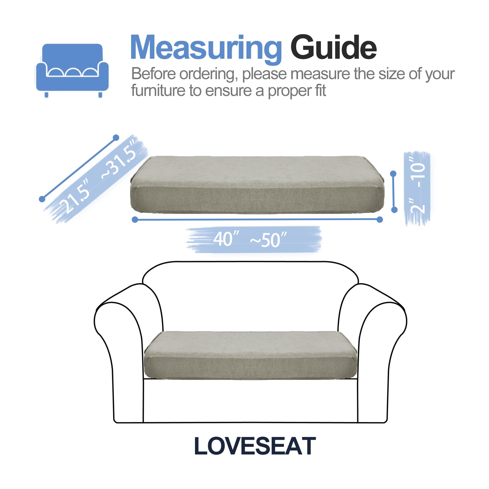 Couch Cushion Covers Individual Large Super Stretch Chenille (Sturdier Version) Sofa Cushion Covers, Couch Seat Covers Couch Slipcovers Furniture Protector (3 Piece Seat Cushion Covers)