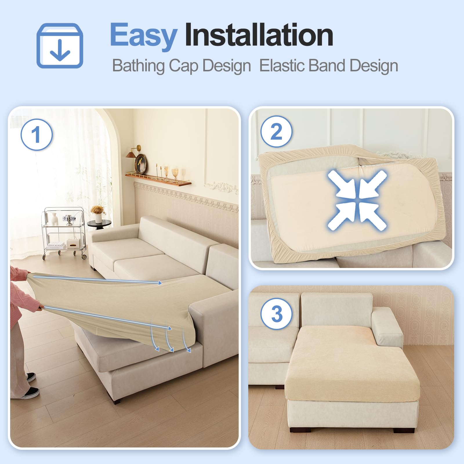 Couch Cushion Covers Individual Large Super Stretch Chenille (Sturdier Version) Sofa Cushion Covers, Couch Seat Covers Couch Slipcovers Furniture Protector (3 Piece Seat Cushion Covers)