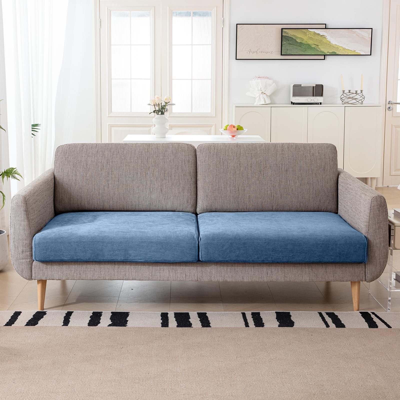 Couch Cushion Covers Individual Large Super Stretch Chenille (Sturdier Version) Sofa Cushion Covers, Couch Seat Covers Couch Slipcovers Furniture Protector (3 Piece Seat Cushion Covers)