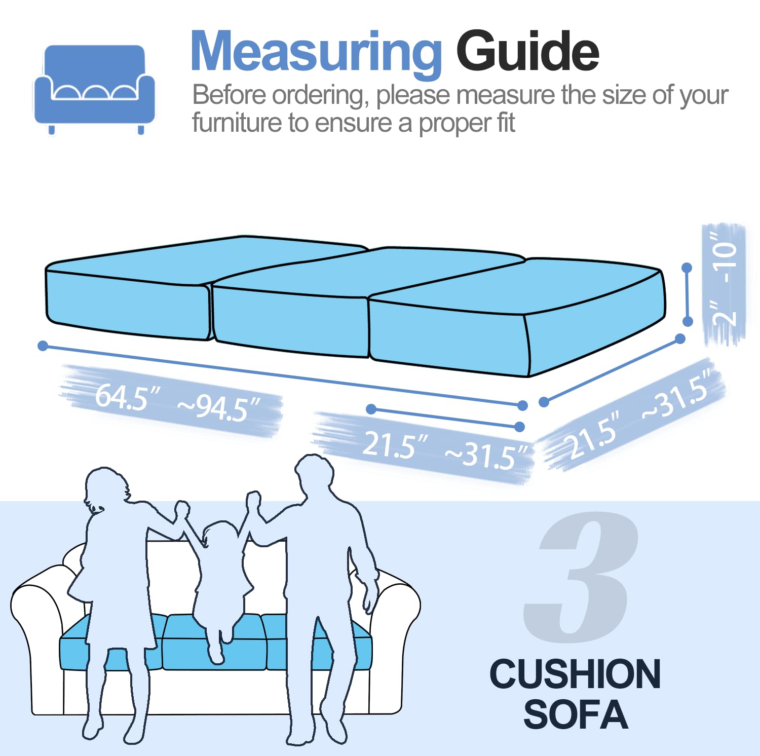 Couch Cushion Covers Individual Large Super Stretch Chenille (Sturdier Version) Sofa Cushion Covers, Couch Seat Covers Couch Slipcovers Furniture Protector (3 Piece Seat Cushion Covers)