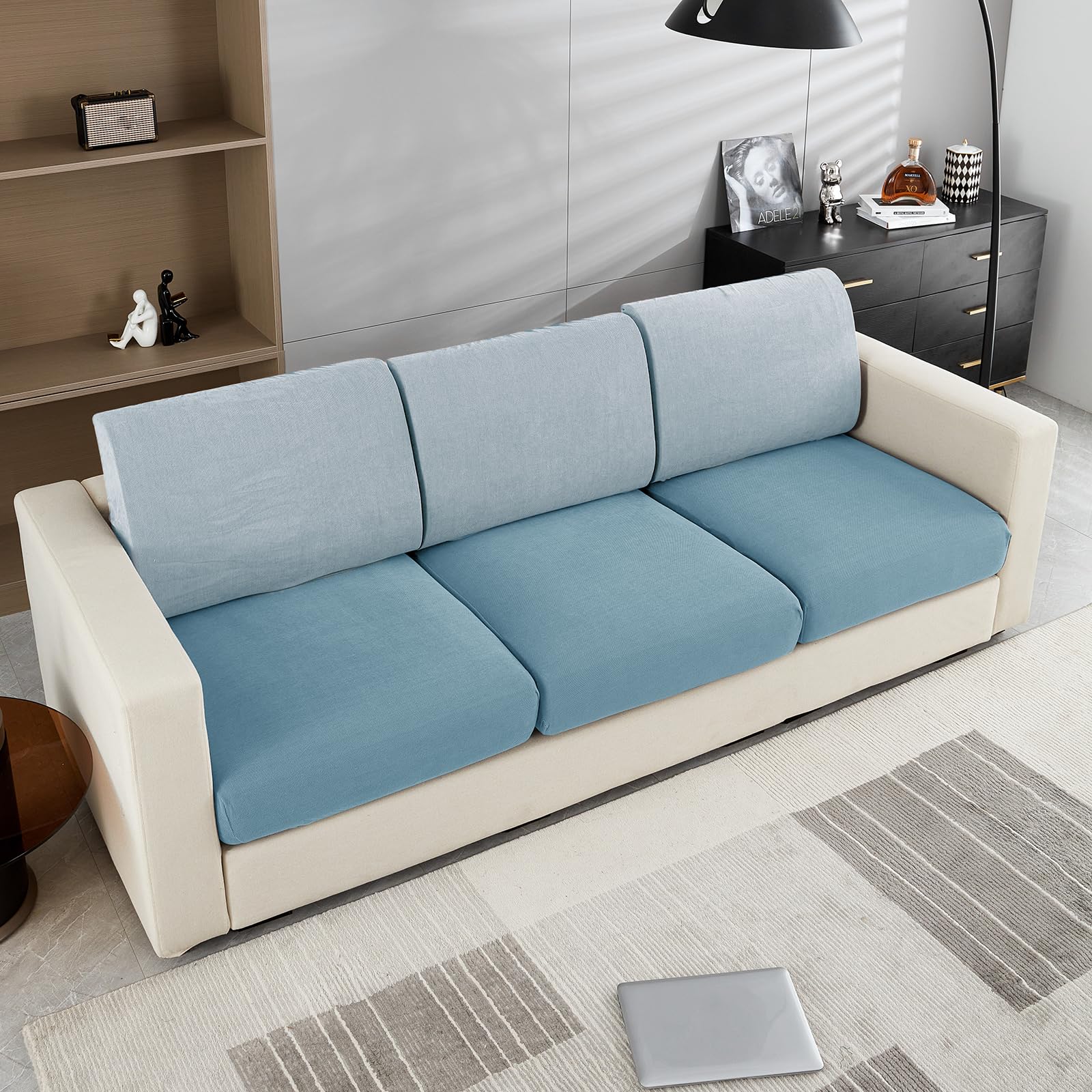 Couch Cushion Covers Individual Large Super Stretch Chenille (Sturdier Version) Sofa Cushion Covers, Couch Seat Covers Couch Slipcovers Furniture Protector (3 Piece Seat Cushion Covers)