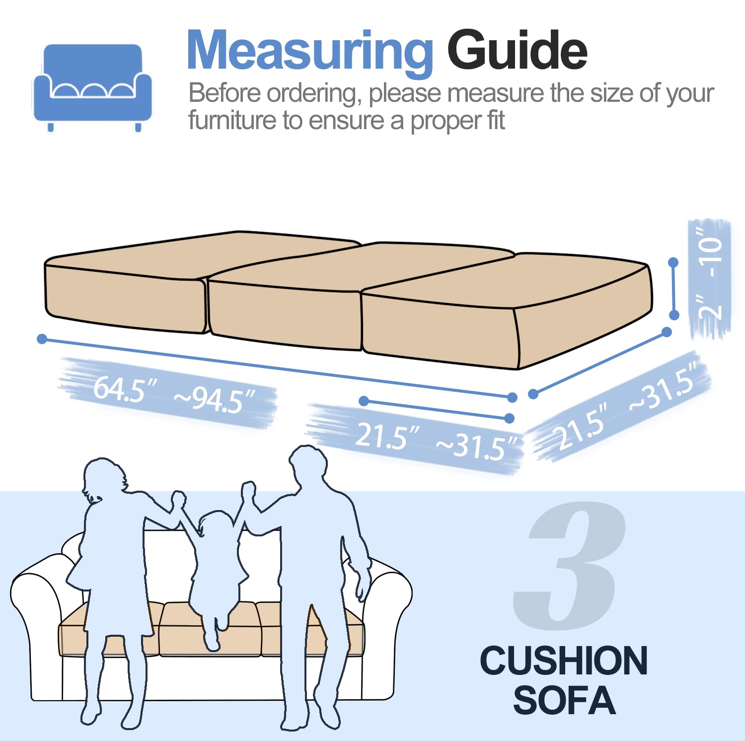 Couch Cushion Covers Individual Large Super Stretch Chenille (Sturdier Version) Sofa Cushion Covers, Couch Seat Covers Couch Slipcovers Furniture Protector (3 Piece Seat Cushion Covers)