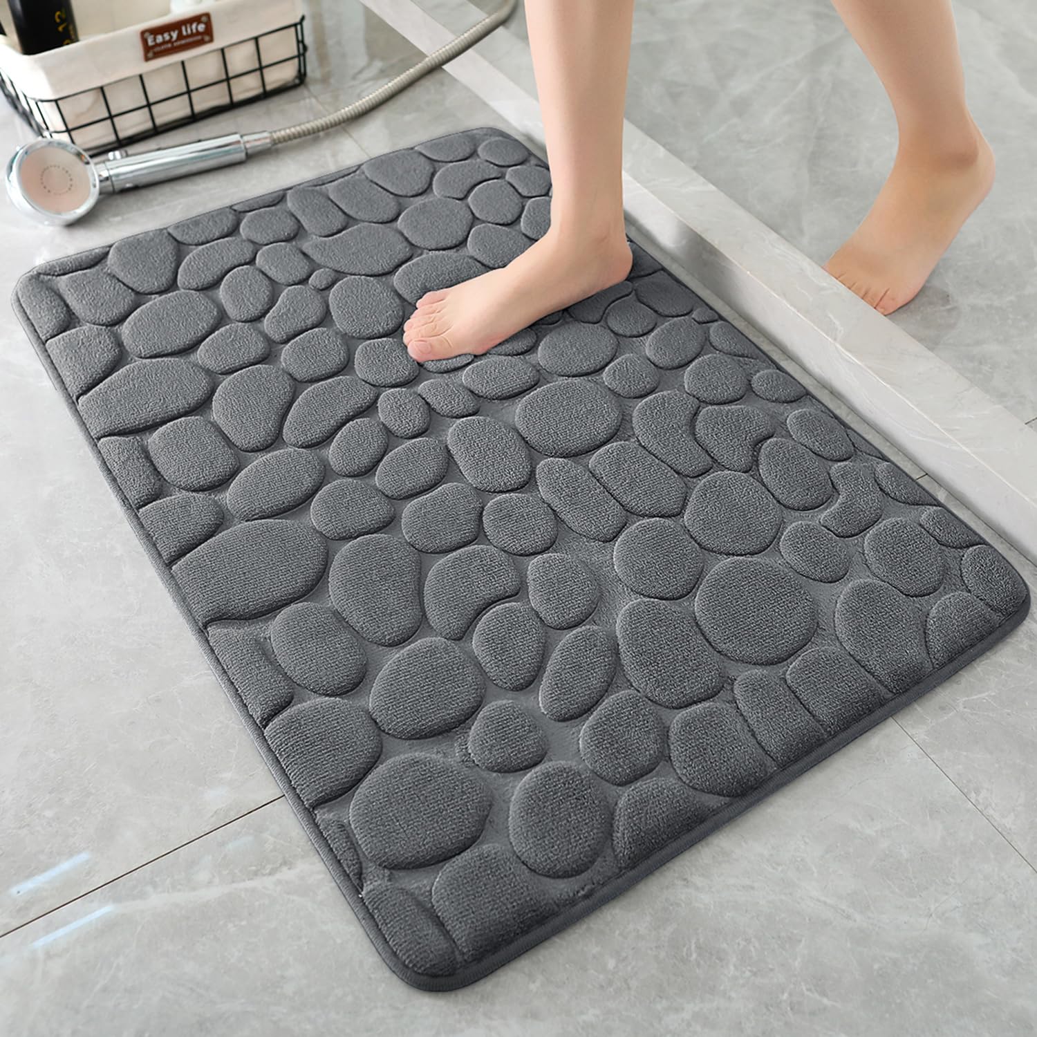 Memory Foam Bath Mat Cobblestone Bathroom Rugs Super Water Absorbent Machine Washable Bath Rugs