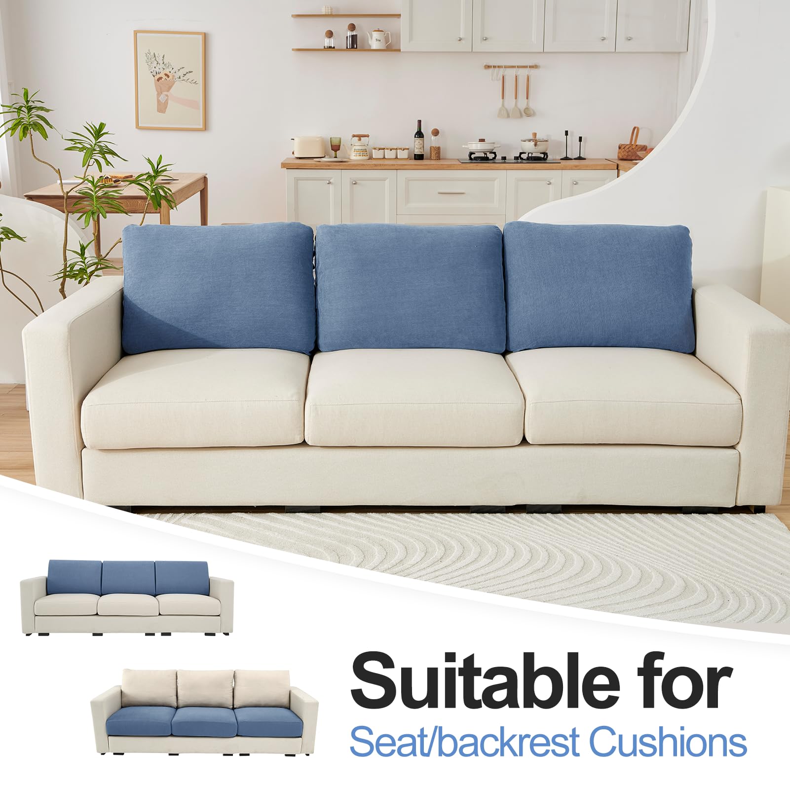 Couch Cushion Covers Individual Large Super Stretch Chenille (Sturdier Version) Sofa Cushion Covers, Couch Seat Covers Couch Slipcovers Furniture Protector (3 Piece Seat Cushion Covers)