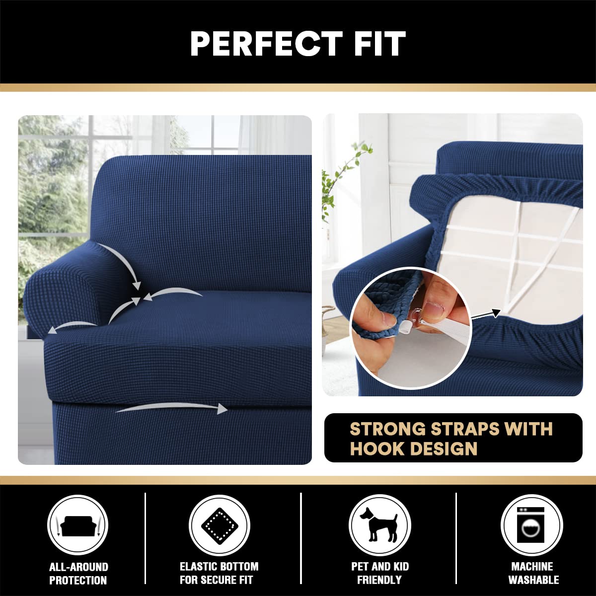 T Cushion Sofa Slipcover 4 Pieces Sofa Covers for T Cushion Shape Seat Covers Machine Washable, Sand