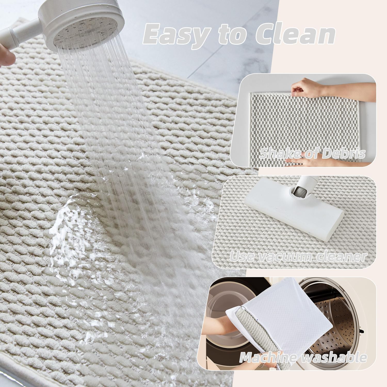 改Bathroom Toilet Rug, Chenille Bathroom Mat for Toilet Mat, Non Slip Absorbent Bath Rug, Washable U Shap Mat Contour Bath Rugs for Toilet Base Khaki 20"*24"