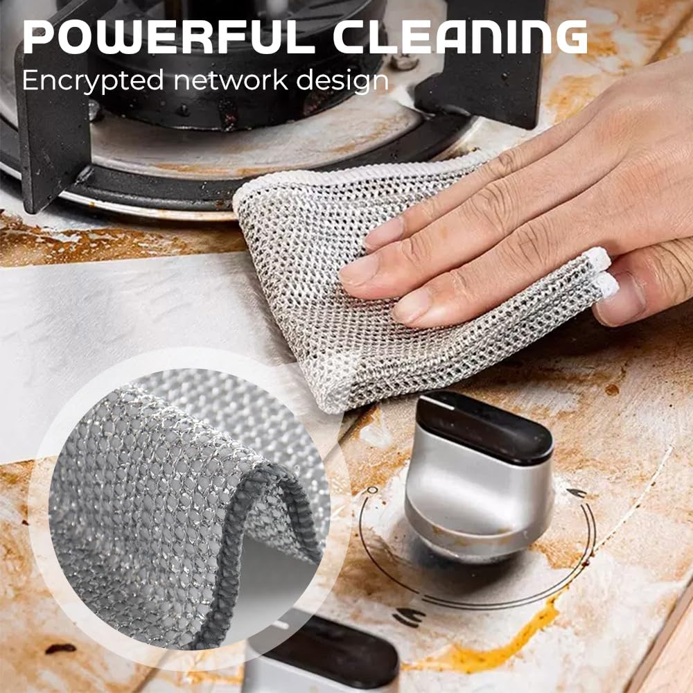 改Multipurpose Wire Dishwashing Rags for Wet and Dry, 2023 New Multifunctional Non Scratch Metal Wire Dishcloth, Reusable Premium Metal Scrubbing Pads Sponge Clean for Home Kitchen Cooktop (5PCS)