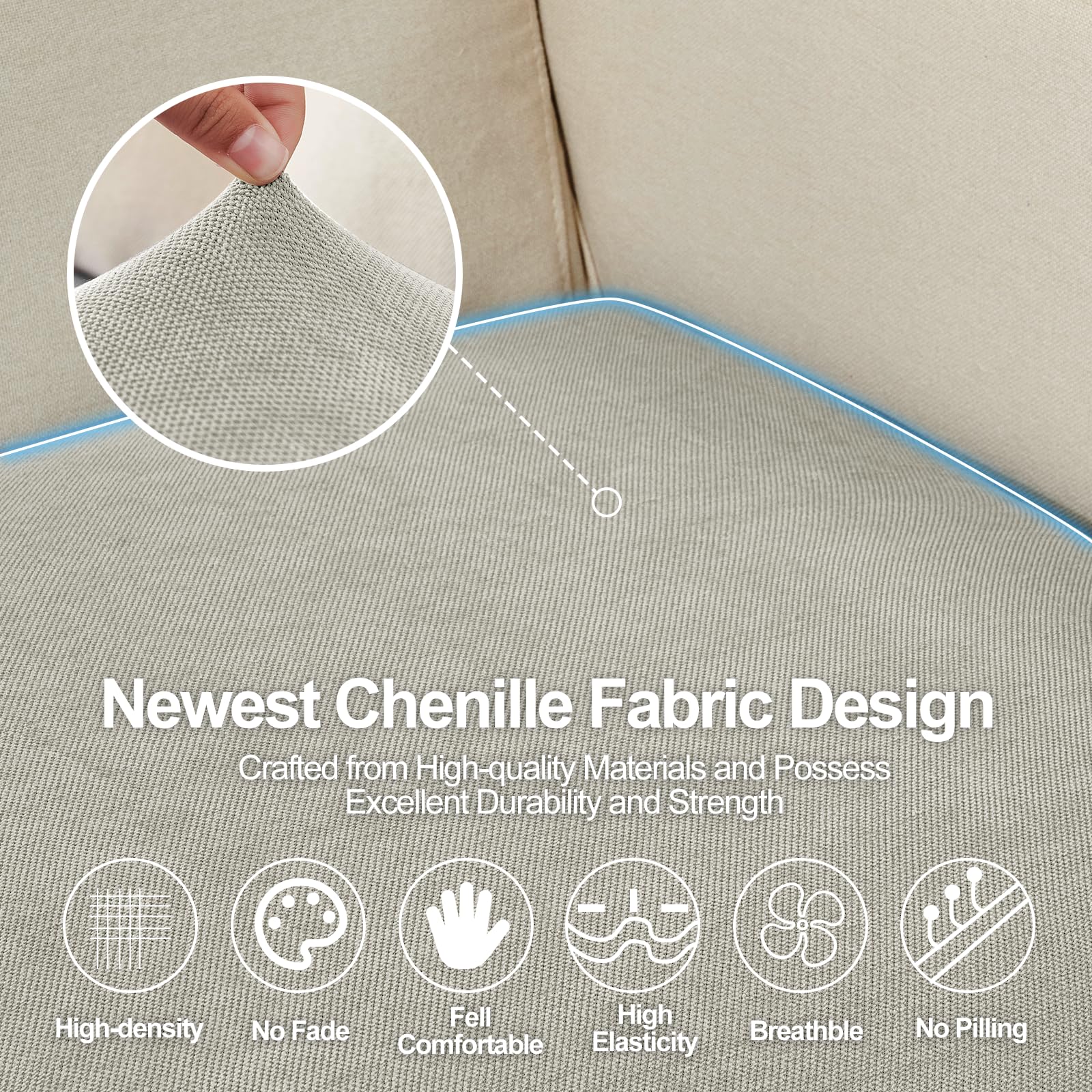 改Couch Cushion Covers Individual Large Super Stretch Chenille (Sturdier Version) Sofa Cushion Covers, Couch Seat Covers Couch Slipcovers Furniture Protector (3 Piece Seat Cushion Covers, Grey)