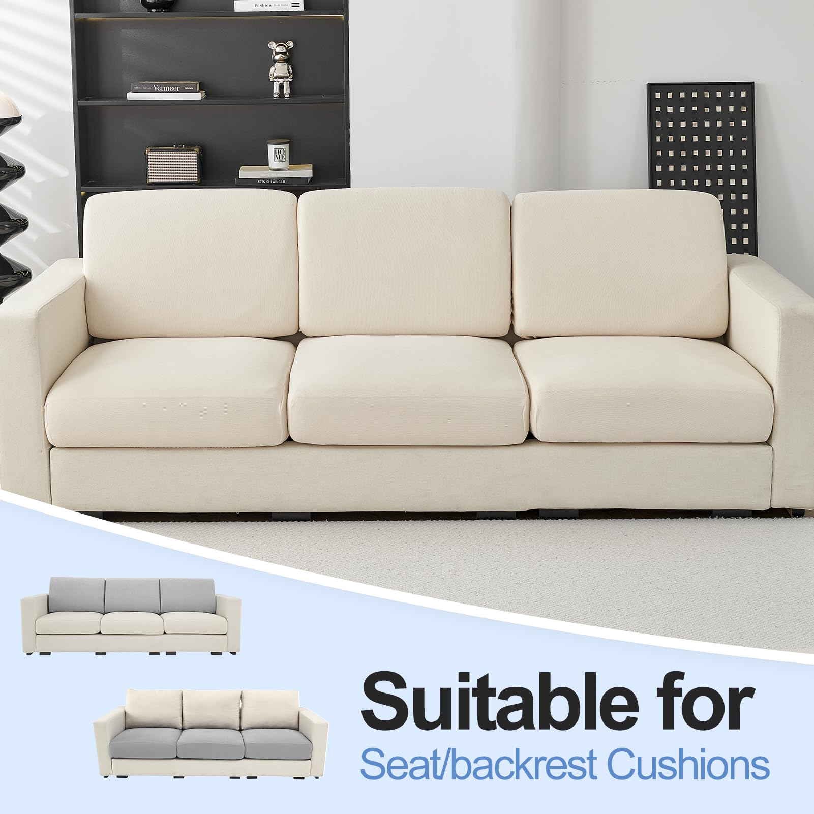 Couch Cushion Covers Individual Large Super Stretch Chenille (Sturdier Version) Sofa Cushion Covers, Couch Seat Covers Couch Slipcovers Furniture Protector (3 Piece Seat Cushion Covers)