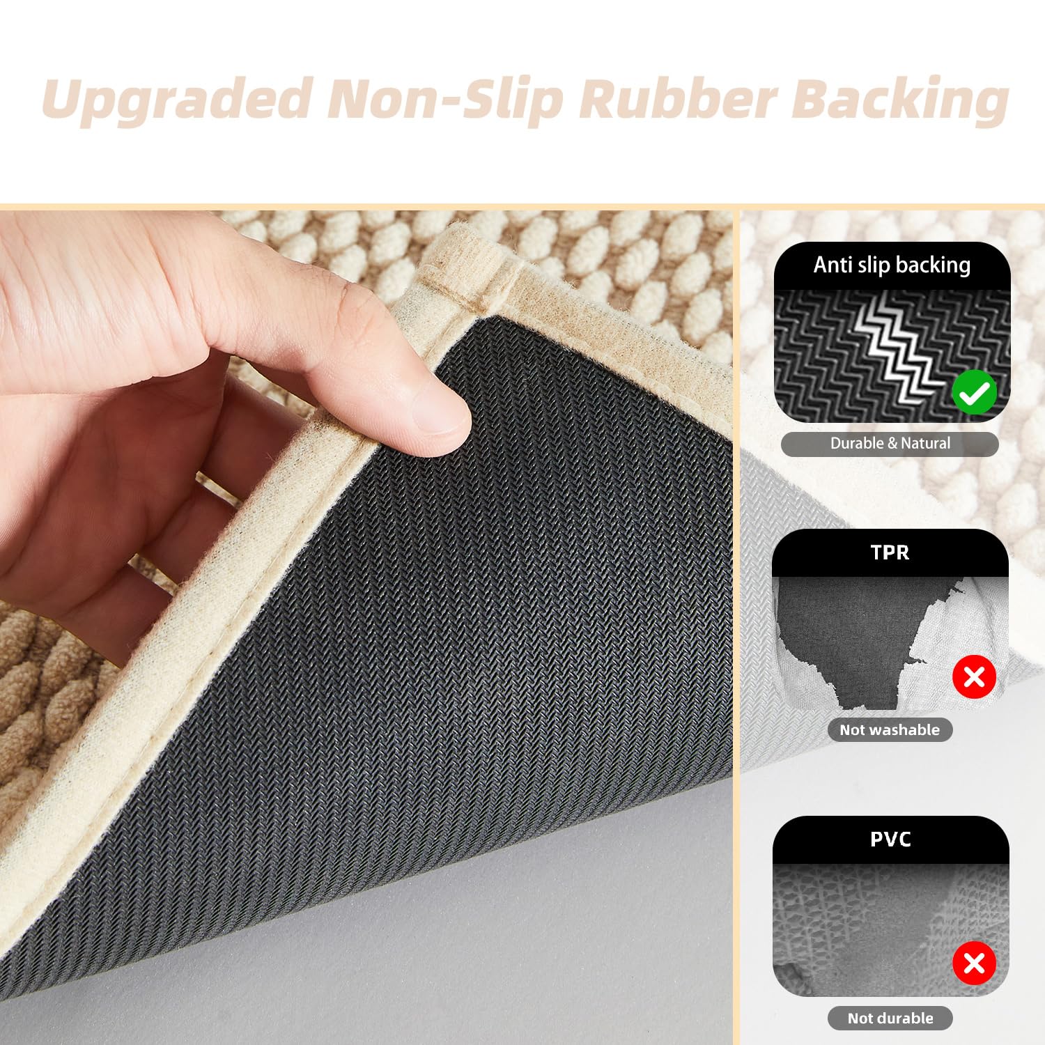 改Bathroom Toilet Rug, Chenille Bathroom Mat for Toilet Mat, Non Slip Absorbent Bath Rug, Washable U Shap Mat Contour Bath Rugs for Toilet Base Khaki 20"*24"