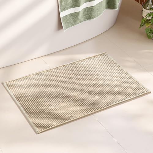 Chenille Bathroom Mat for Toilet Mat, Non Slip Absorbent Bath Rug, Washable U Shap Mat Contour Bath Rugs for Toilet Base Khaki
