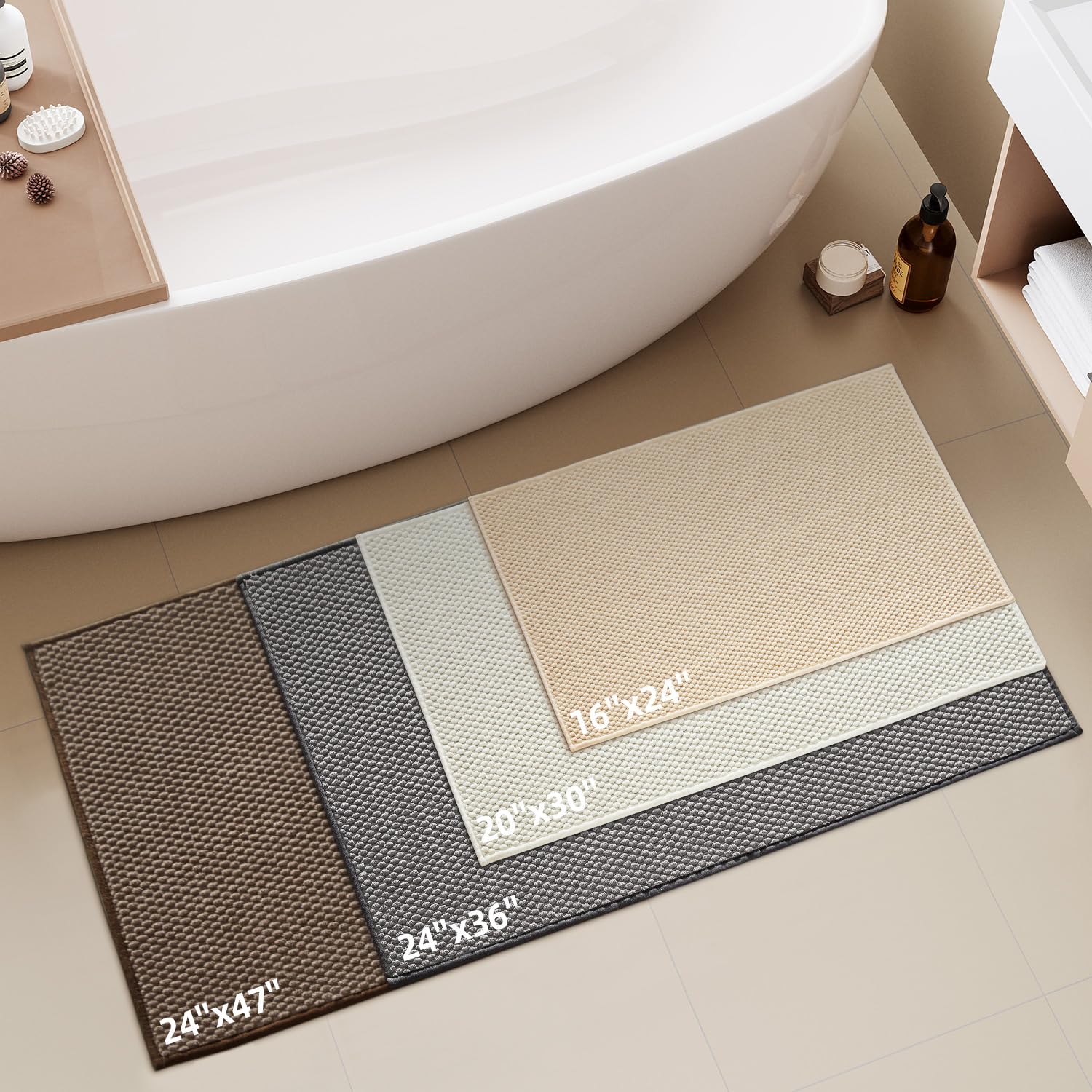 改Bathroom Toilet Rug, Chenille Bathroom Mat for Toilet Mat, Non Slip Absorbent Bath Rug, Washable U Shap Mat Contour Bath Rugs for Toilet Base Khaki 20"*24"