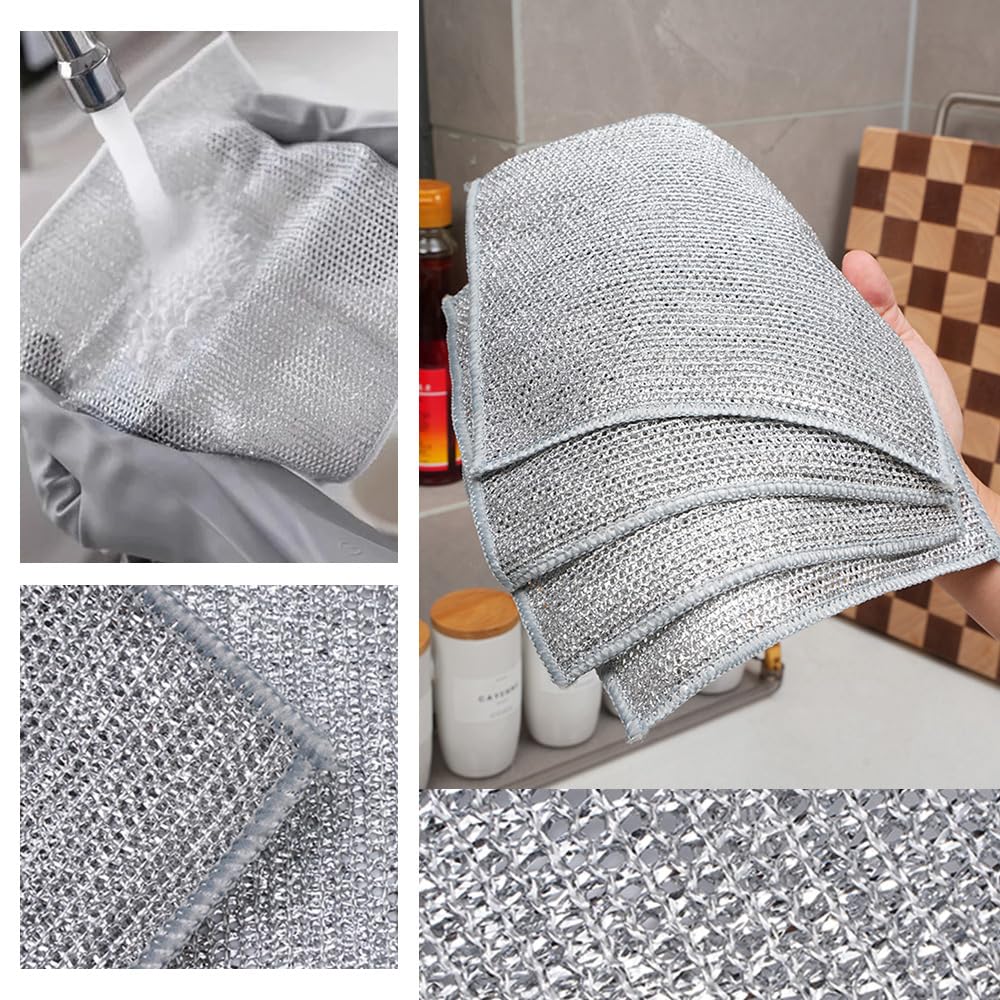 改Multipurpose Wire Dishwashing Rags for Wet and Dry, 2023 New Multifunctional Non Scratch Metal Wire Dishcloth, Reusable Premium Metal Scrubbing Pads Sponge Clean for Home Kitchen Cooktop (5PCS)