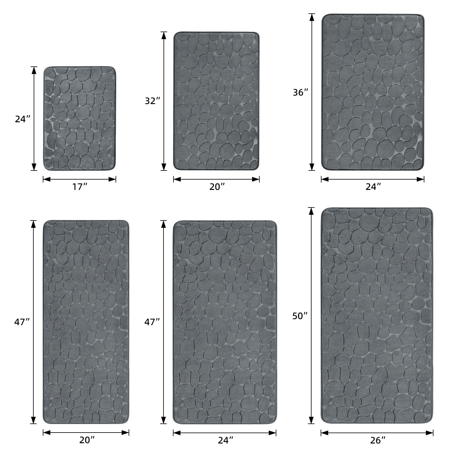 改YIHOUSE Memory Foam Bath Mat Cobblestone Bathroom Rugs Super Water Absorbent Machine Washable Bath Rugs(17x24,Dark Gray)