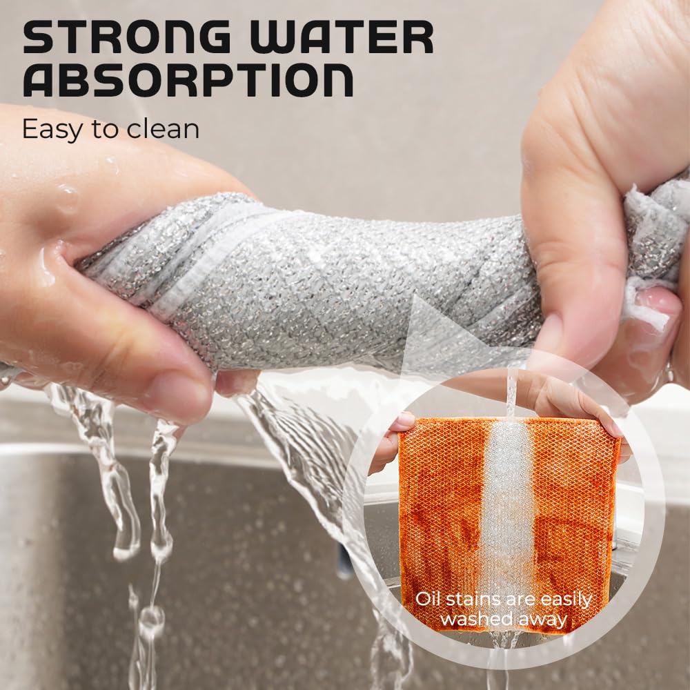 改Multipurpose Wire Dishwashing Rags for Wet and Dry, 2023 New Multifunctional Non Scratch Metal Wire Dishcloth, Reusable Premium Metal Scrubbing Pads Sponge Clean for Home Kitchen Cooktop (5PCS)