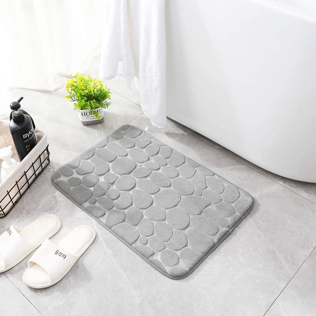 Memory Foam Bath Mat Cobblestone Bathroom Rugs Super Water Absorbent Machine Washable Bath Rugs