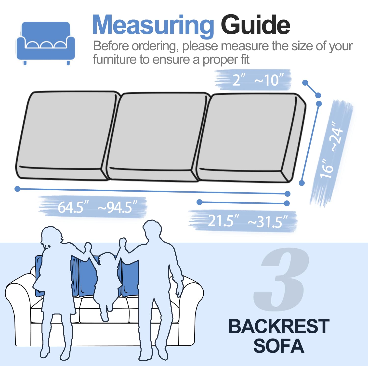 Couch Cushion Covers Individual Large Super Stretch Chenille (Sturdier Version) Sofa Cushion Covers, Couch Seat Covers Couch Slipcovers Furniture Protector (3 Piece Seat Cushion Covers)