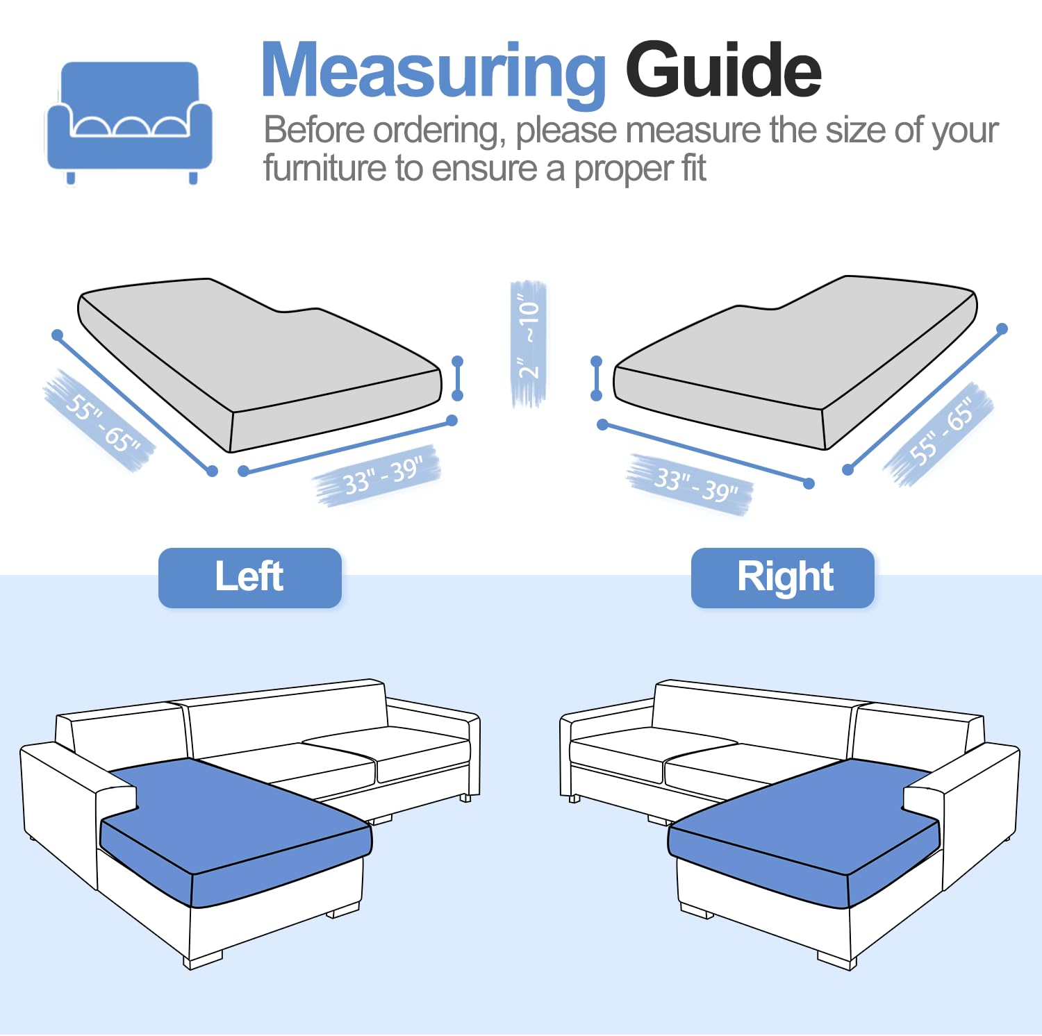 Couch Cushion Covers Individual Large Super Stretch Chenille (Sturdier Version) Sofa Cushion Covers, Couch Seat Covers Couch Slipcovers Furniture Protector (3 Piece Seat Cushion Covers)