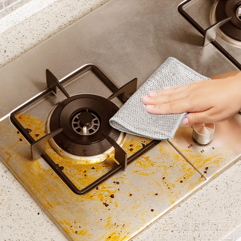 改Multipurpose Wire Dishwashing Rags for Wet and Dry, 2023 New Multifunctional Non Scratch Metal Wire Dishcloth, Reusable Premium Metal Scrubbing Pads Sponge Clean for Home Kitchen Cooktop (5PCS)