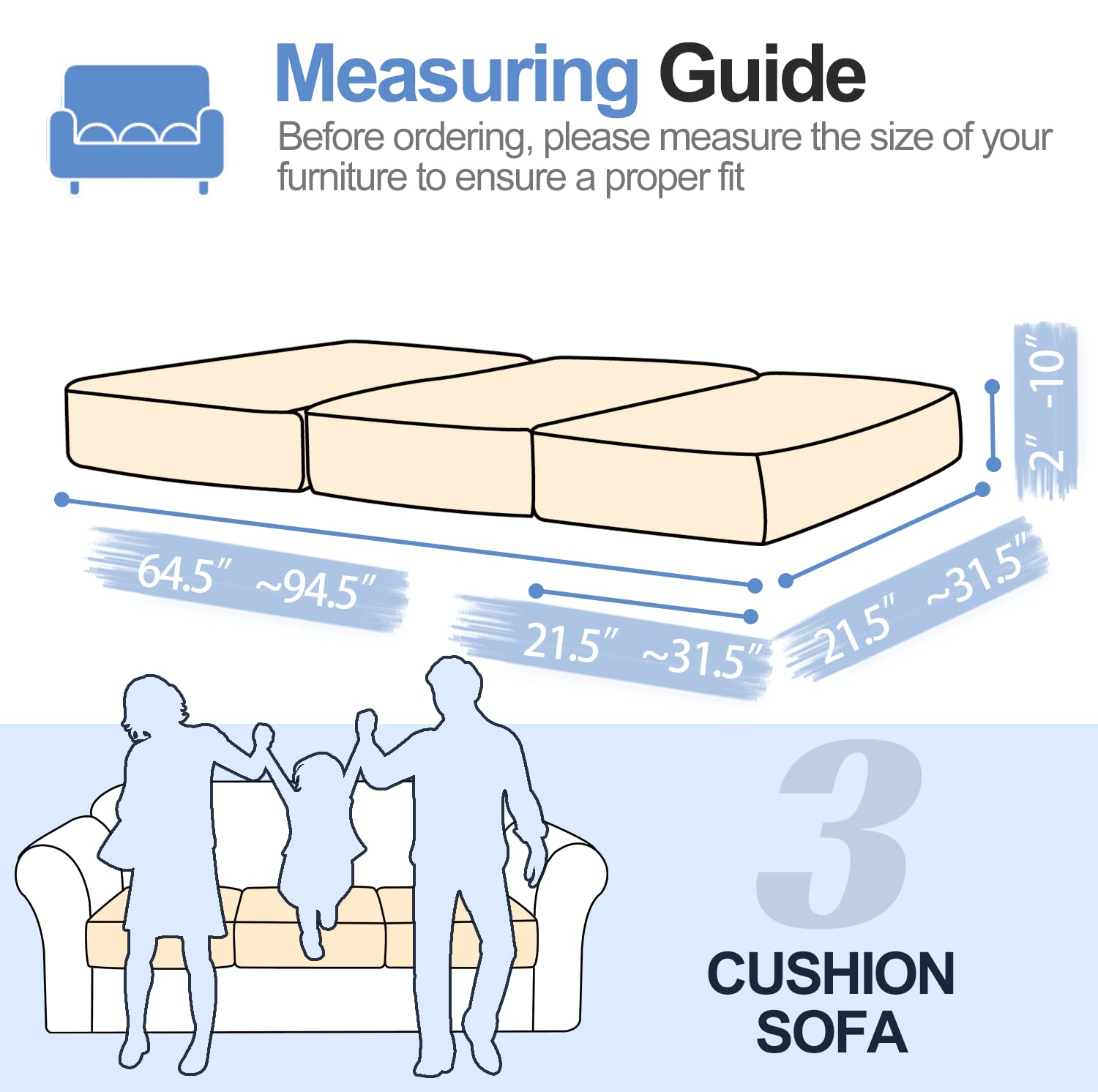 Couch Cushion Covers Individual Large Super Stretch Chenille (Sturdier Version) Sofa Cushion Covers, Couch Seat Covers Couch Slipcovers Furniture Protector (3 Piece Seat Cushion Covers)
