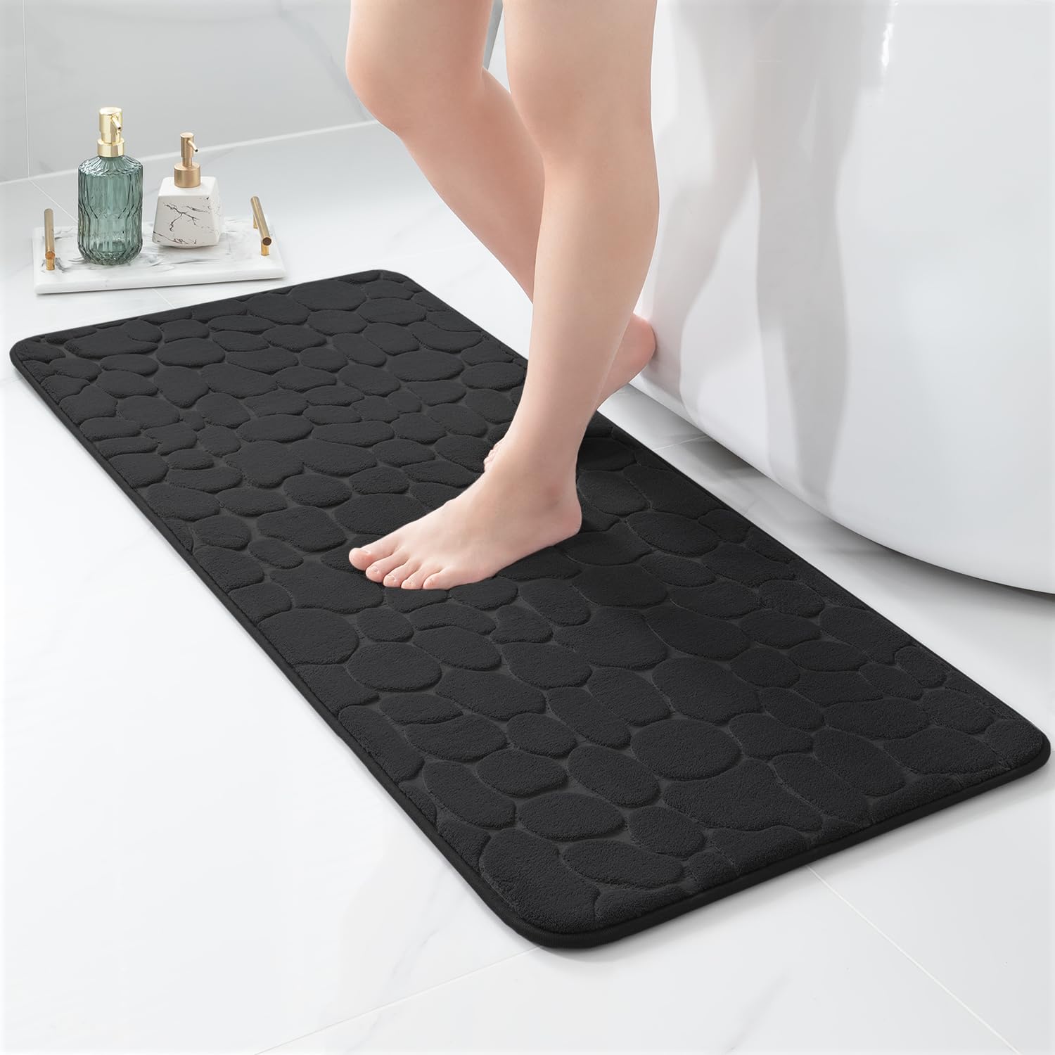 Memory Foam Bath Mat Cobblestone Bathroom Rugs Super Water Absorbent Machine Washable Bath Rugs