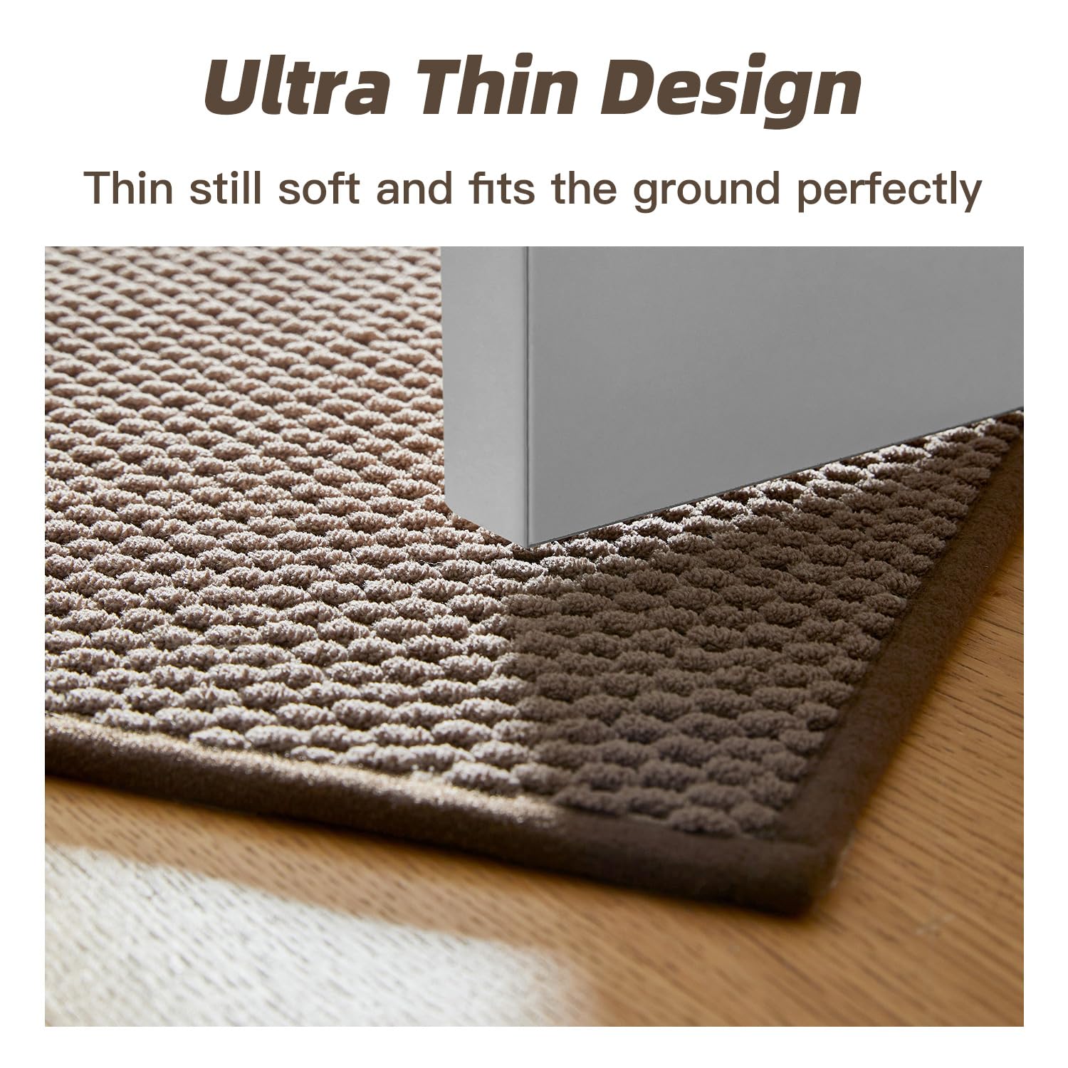 Chenille Bathroom Mat for Toilet Mat, Non Slip Absorbent Bath Rug, Washable U Shap Mat Contour Bath Rugs for Toilet Base Khaki