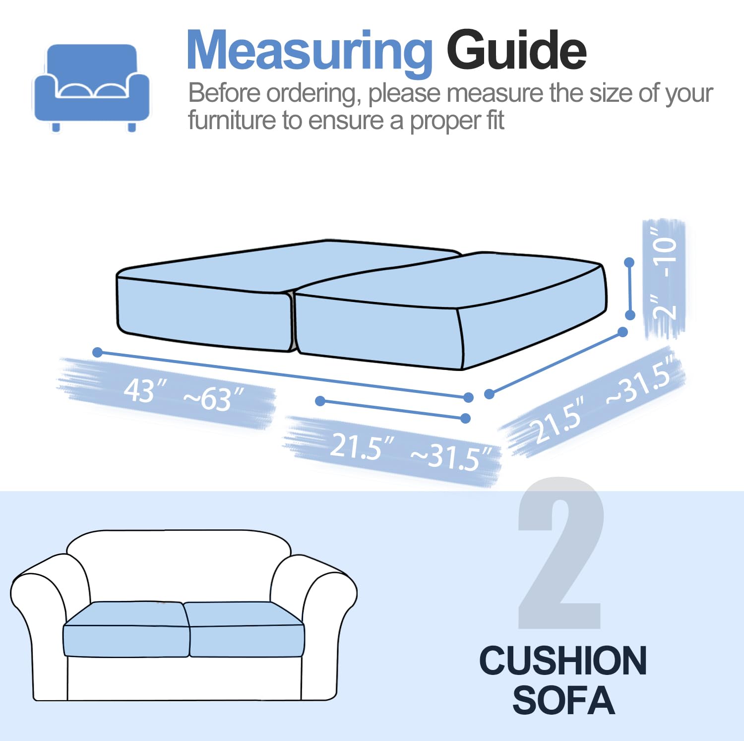 Couch Cushion Covers Individual Large Super Stretch Chenille (Sturdier Version) Sofa Cushion Covers, Couch Seat Covers Couch Slipcovers Furniture Protector (3 Piece Seat Cushion Covers)