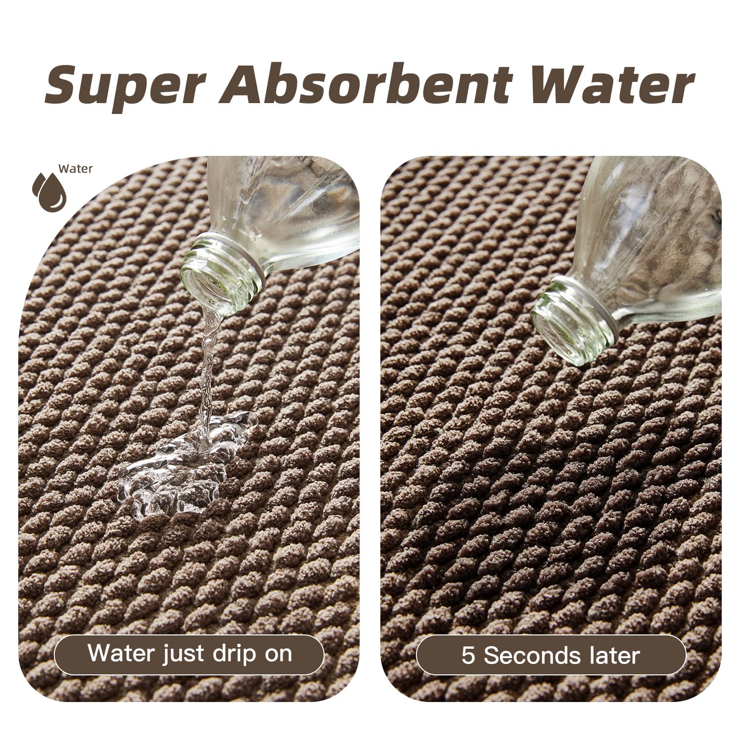 Chenille Bathroom Mat for Toilet Mat, Non Slip Absorbent Bath Rug, Washable U Shap Mat Contour Bath Rugs for Toilet Base Khaki