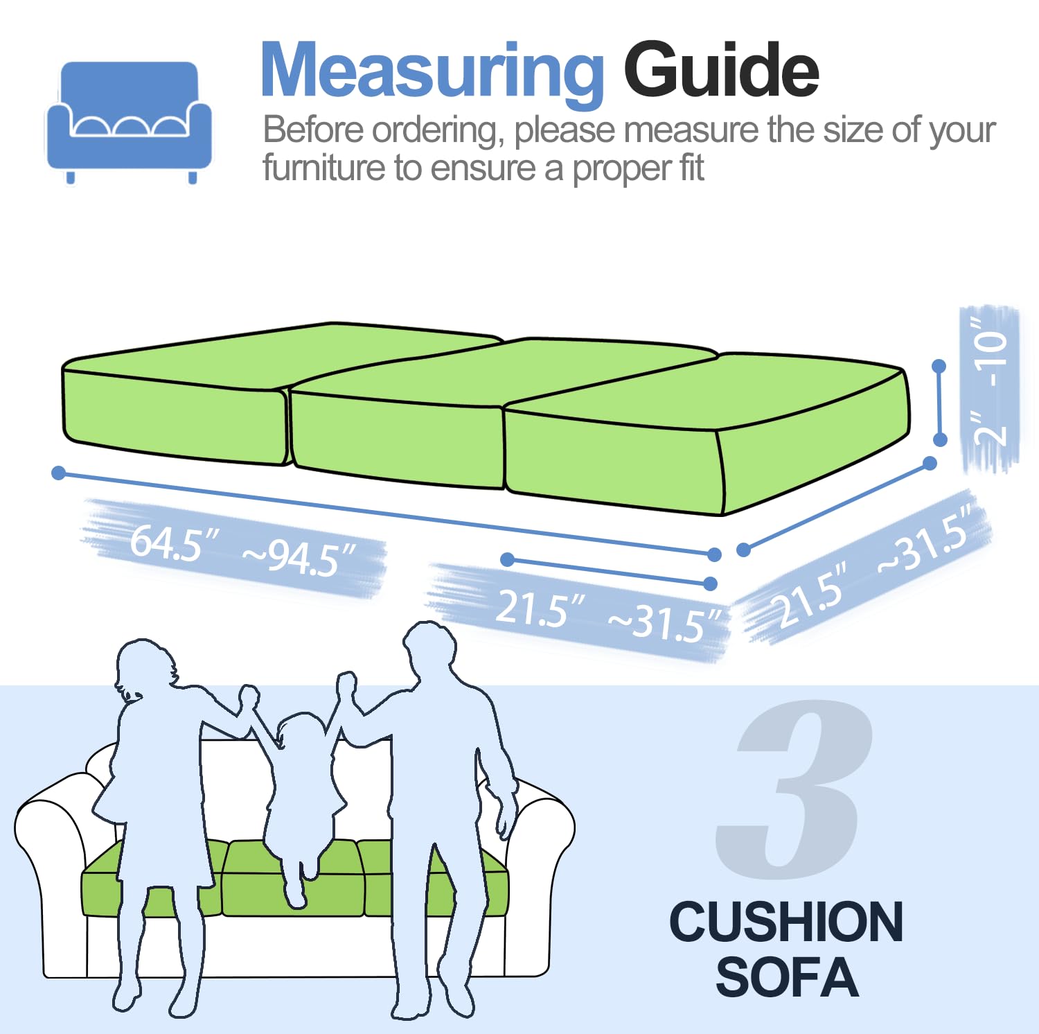 Couch Cushion Covers Individual Large Super Stretch Chenille (Sturdier Version) Sofa Cushion Covers, Couch Seat Covers Couch Slipcovers Furniture Protector (3 Piece Seat Cushion Covers)