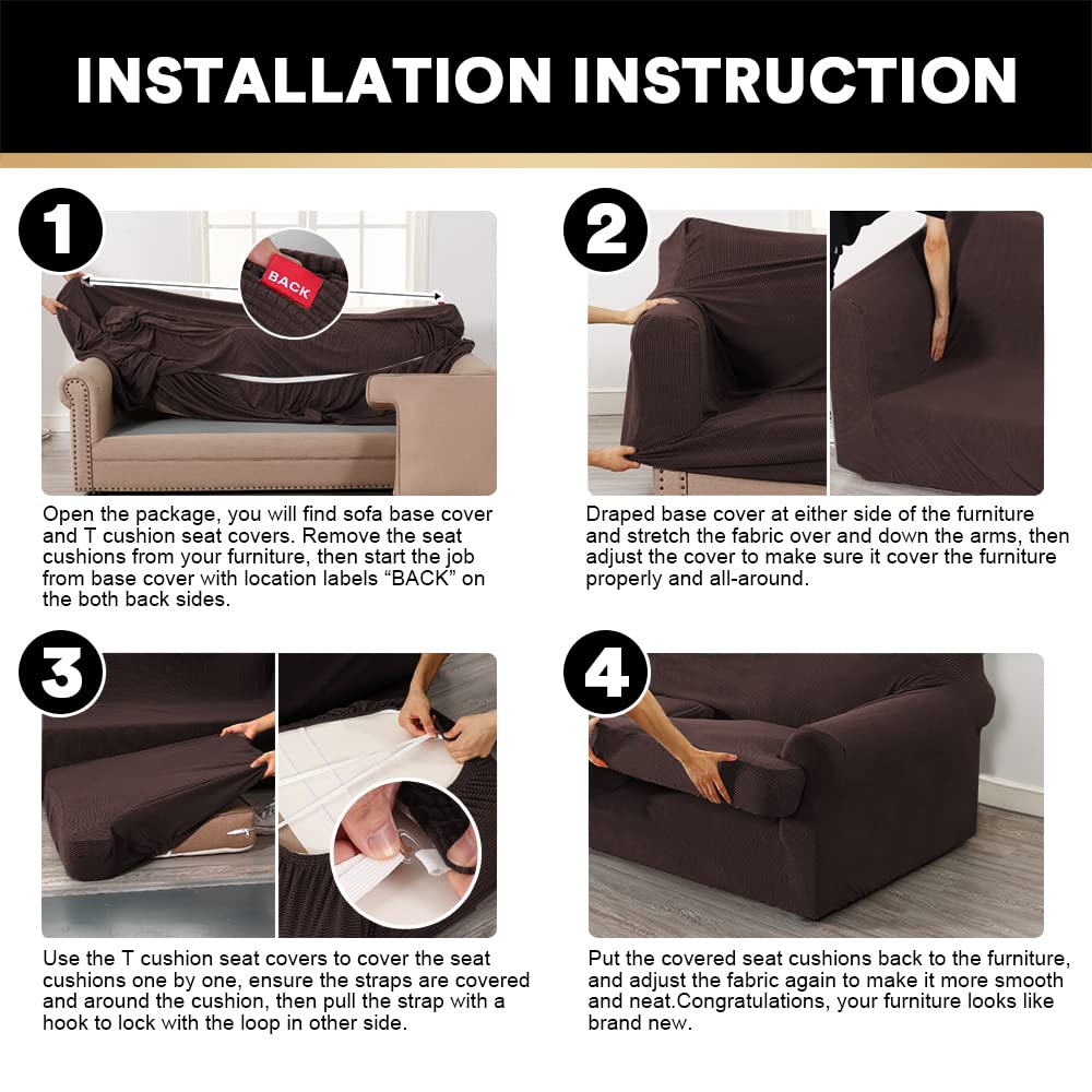 T Cushion Sofa Slipcover 4 Pieces Sofa Covers for T Cushion Shape Seat Covers Machine Washable, Sand