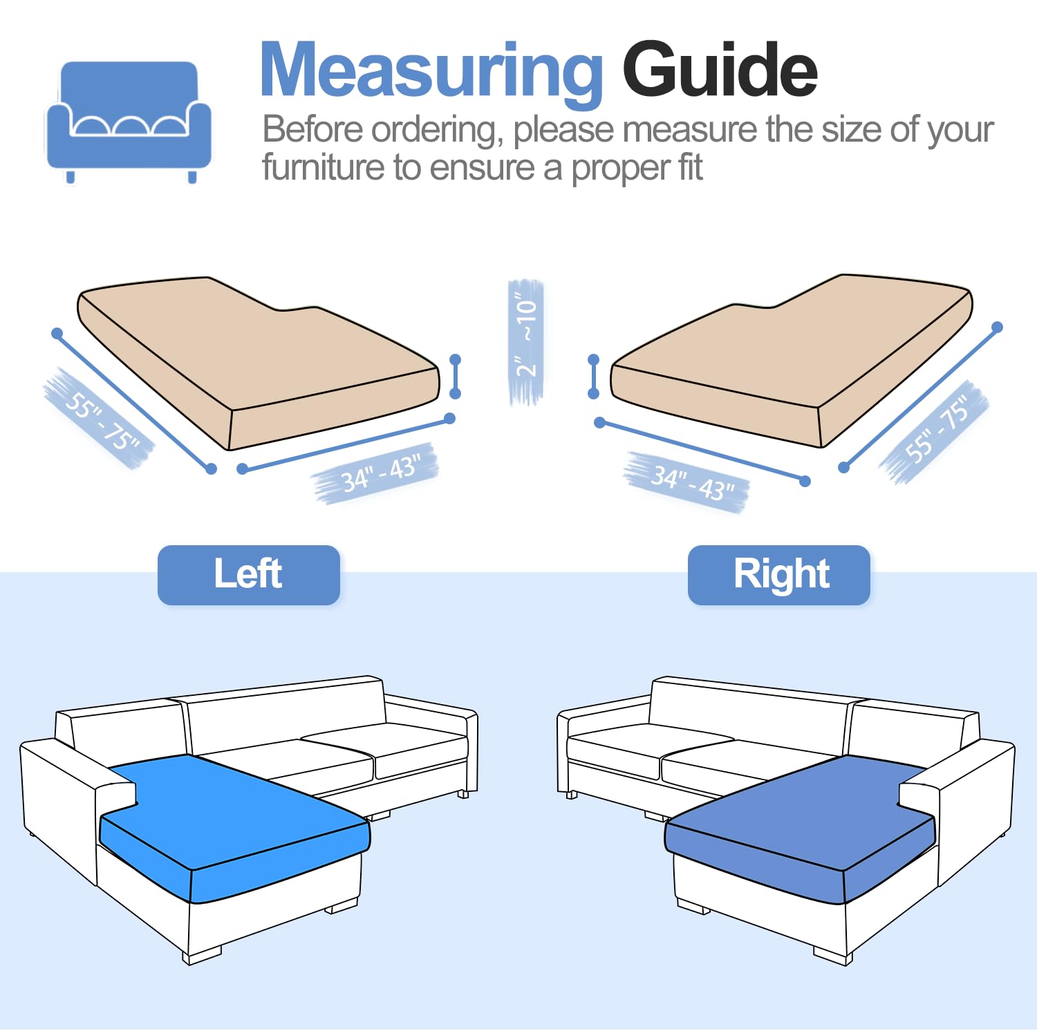 Couch Cushion Covers Individual Large Super Stretch Chenille (Sturdier Version) Sofa Cushion Covers, Couch Seat Covers Couch Slipcovers Furniture Protector (3 Piece Seat Cushion Covers)