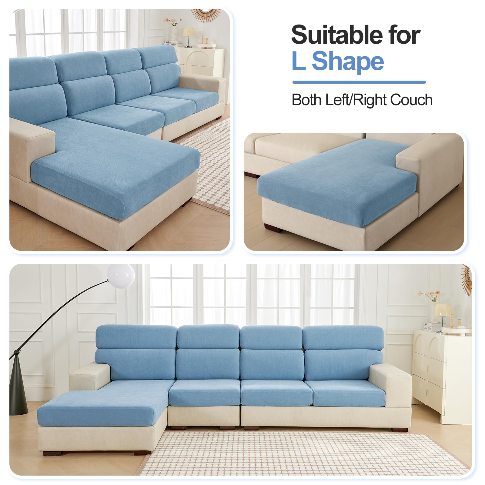 Couch Cushion Covers Individual Large Super Stretch Chenille (Sturdier Version) Sofa Cushion Covers, Couch Seat Covers Couch Slipcovers Furniture Protector (3 Piece Seat Cushion Covers)