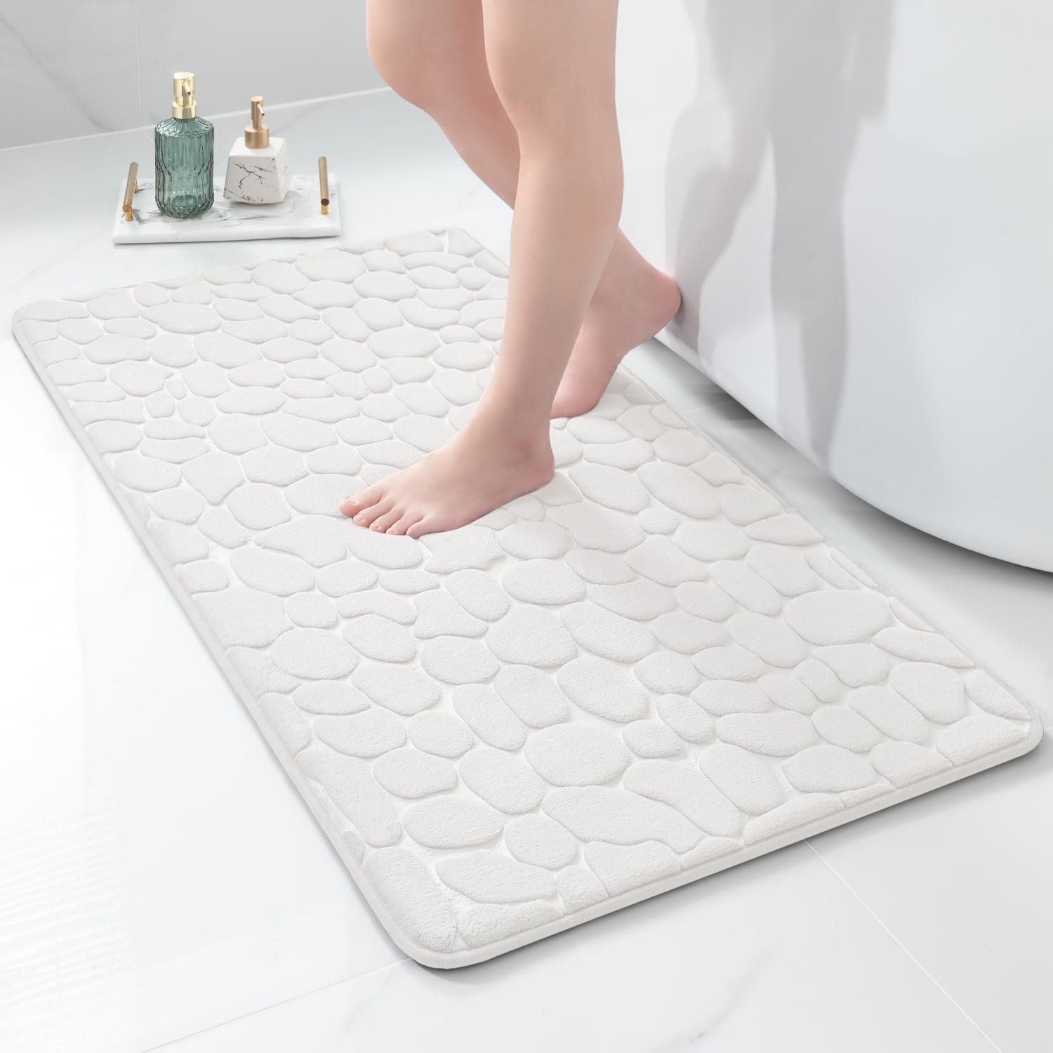 Memory Foam Bath Mat Cobblestone Bathroom Rugs Super Water Absorbent Machine Washable Bath Rugs