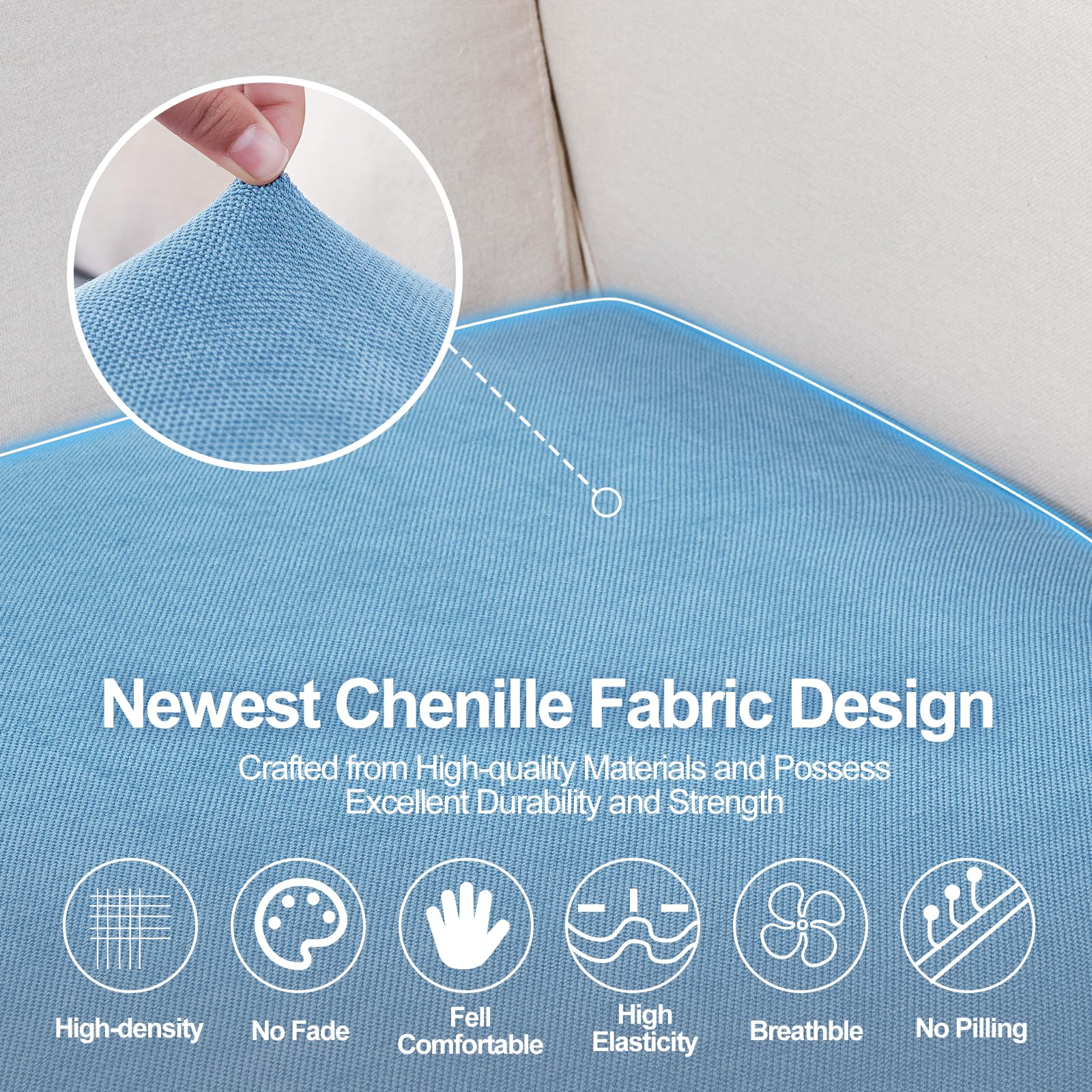 Couch Cushion Covers Individual Large Super Stretch Chenille (Sturdier Version) Sofa Cushion Covers, Couch Seat Covers Couch Slipcovers Furniture Protector (3 Piece Seat Cushion Covers)