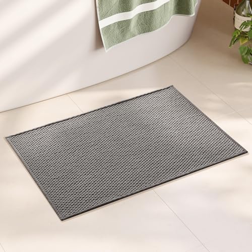 Chenille Bathroom Mat for Toilet Mat, Non Slip Absorbent Bath Rug, Washable U Shap Mat Contour Bath Rugs for Toilet Base Khaki