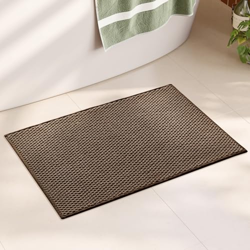 Chenille Bathroom Mat for Toilet Mat, Non Slip Absorbent Bath Rug, Washable U Shap Mat Contour Bath Rugs for Toilet Base Khaki