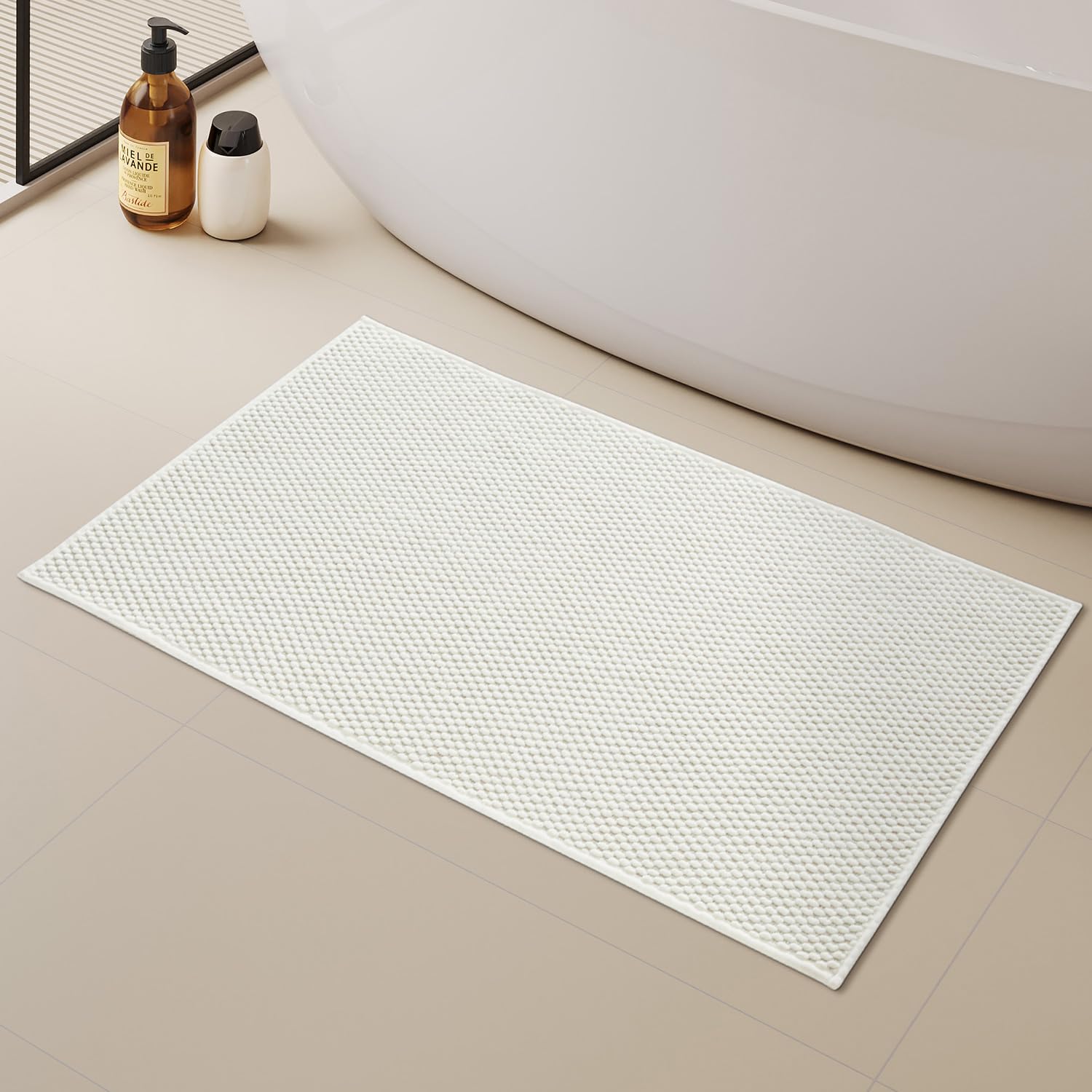 Chenille Bathroom Mat for Toilet Mat, Non Slip Absorbent Bath Rug, Washable U Shap Mat Contour Bath Rugs for Toilet Base Khaki