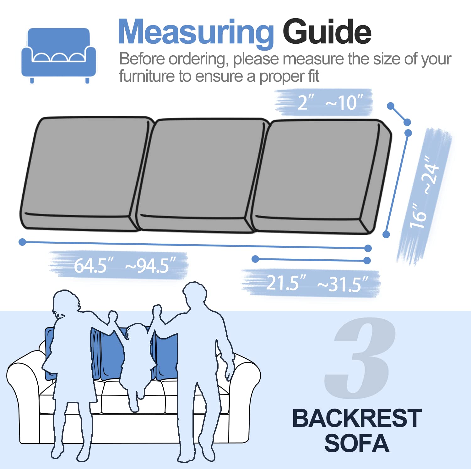 Couch Cushion Covers Individual Large Super Stretch Chenille (Sturdier Version) Sofa Cushion Covers, Couch Seat Covers Couch Slipcovers Furniture Protector (3 Piece Seat Cushion Covers)