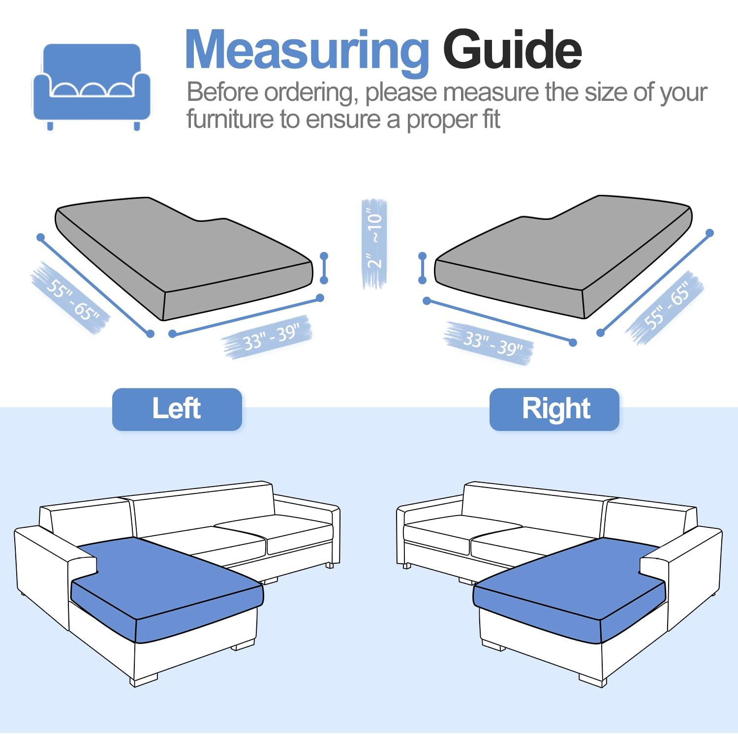 Couch Cushion Covers Individual Large Super Stretch Chenille (Sturdier Version) Sofa Cushion Covers, Couch Seat Covers Couch Slipcovers Furniture Protector (3 Piece Seat Cushion Covers)