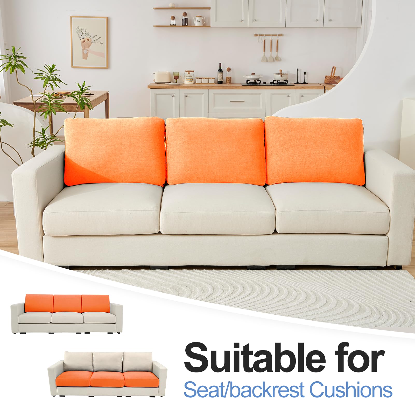 Couch Cushion Covers Individual Large Super Stretch Chenille (Sturdier Version) Sofa Cushion Covers, Couch Seat Covers Couch Slipcovers Furniture Protector (3 Piece Seat Cushion Covers)