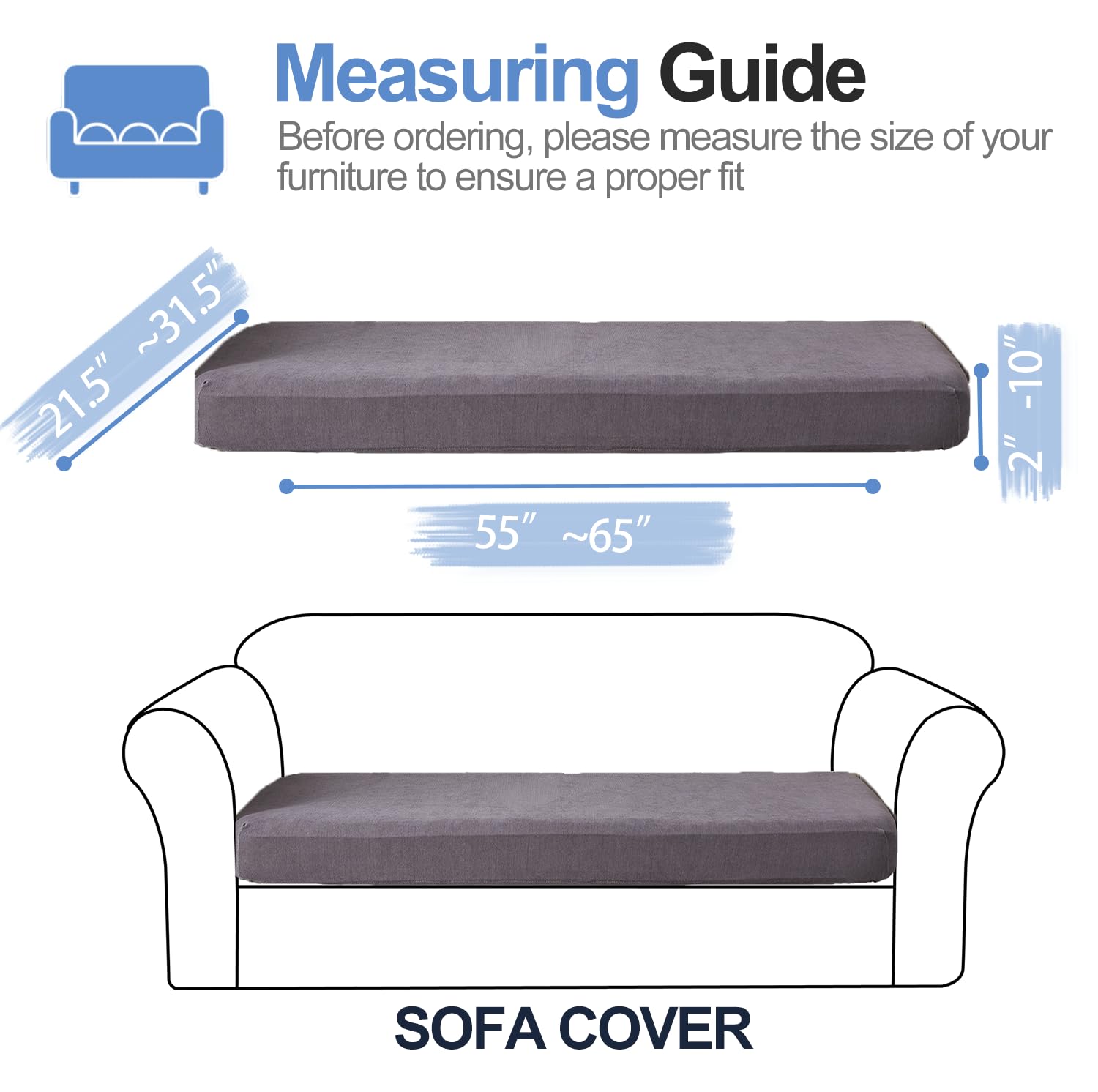 Couch Cushion Covers Individual Large Super Stretch Chenille (Sturdier Version) Sofa Cushion Covers, Couch Seat Covers Couch Slipcovers Furniture Protector (3 Piece Seat Cushion Covers)