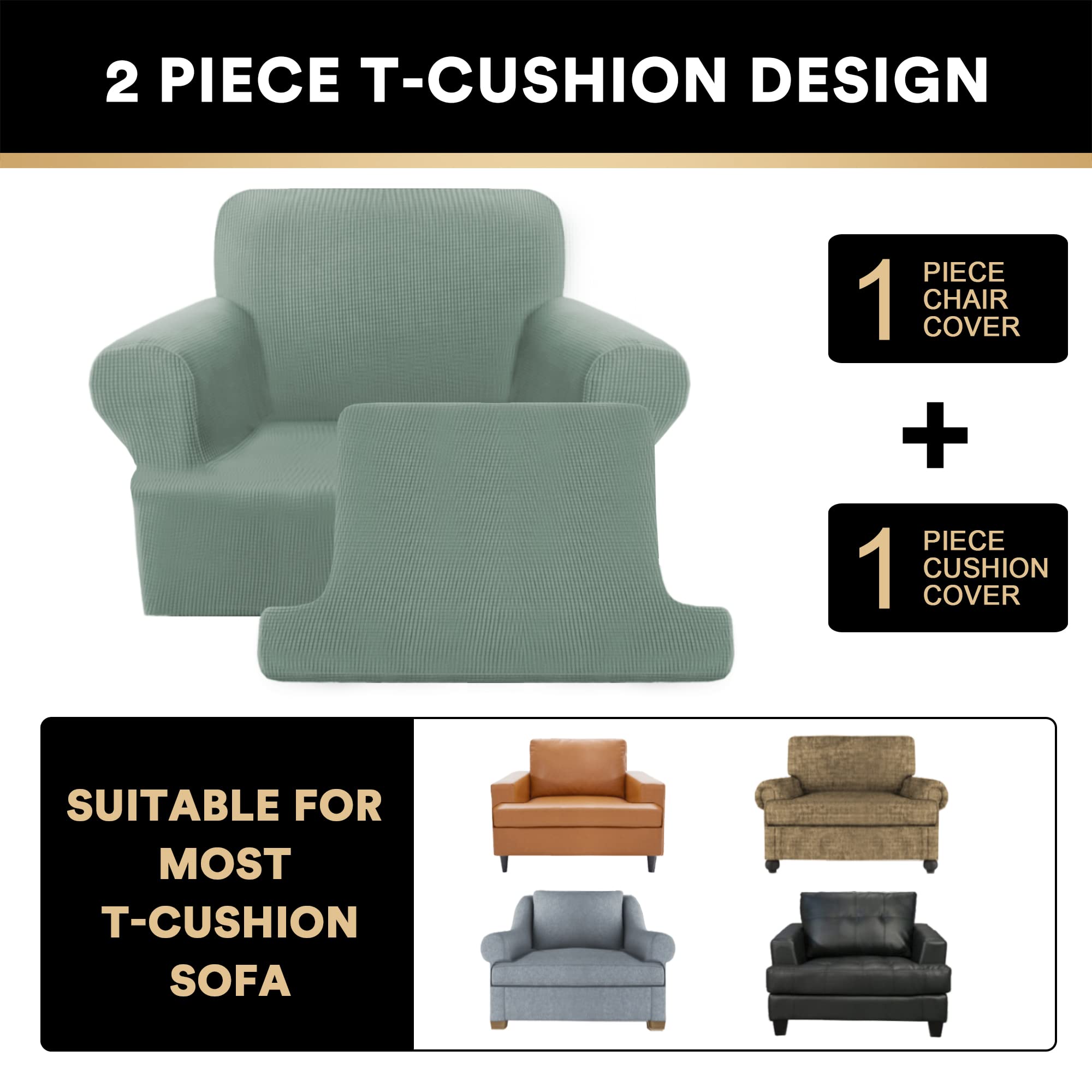 T Cushion Sofa Slipcover 4 Pieces Sofa Covers for T Cushion Shape Seat Covers Machine Washable, Sand