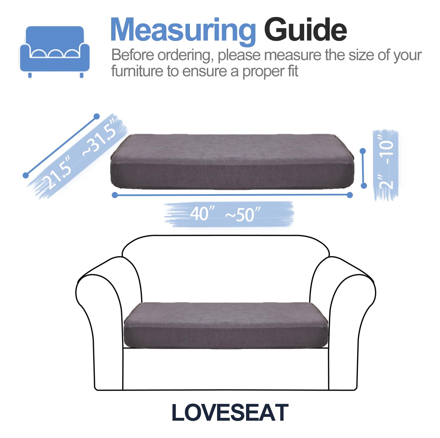 Couch Cushion Covers Individual Large Super Stretch Chenille (Sturdier Version) Sofa Cushion Covers, Couch Seat Covers Couch Slipcovers Furniture Protector (3 Piece Seat Cushion Covers)