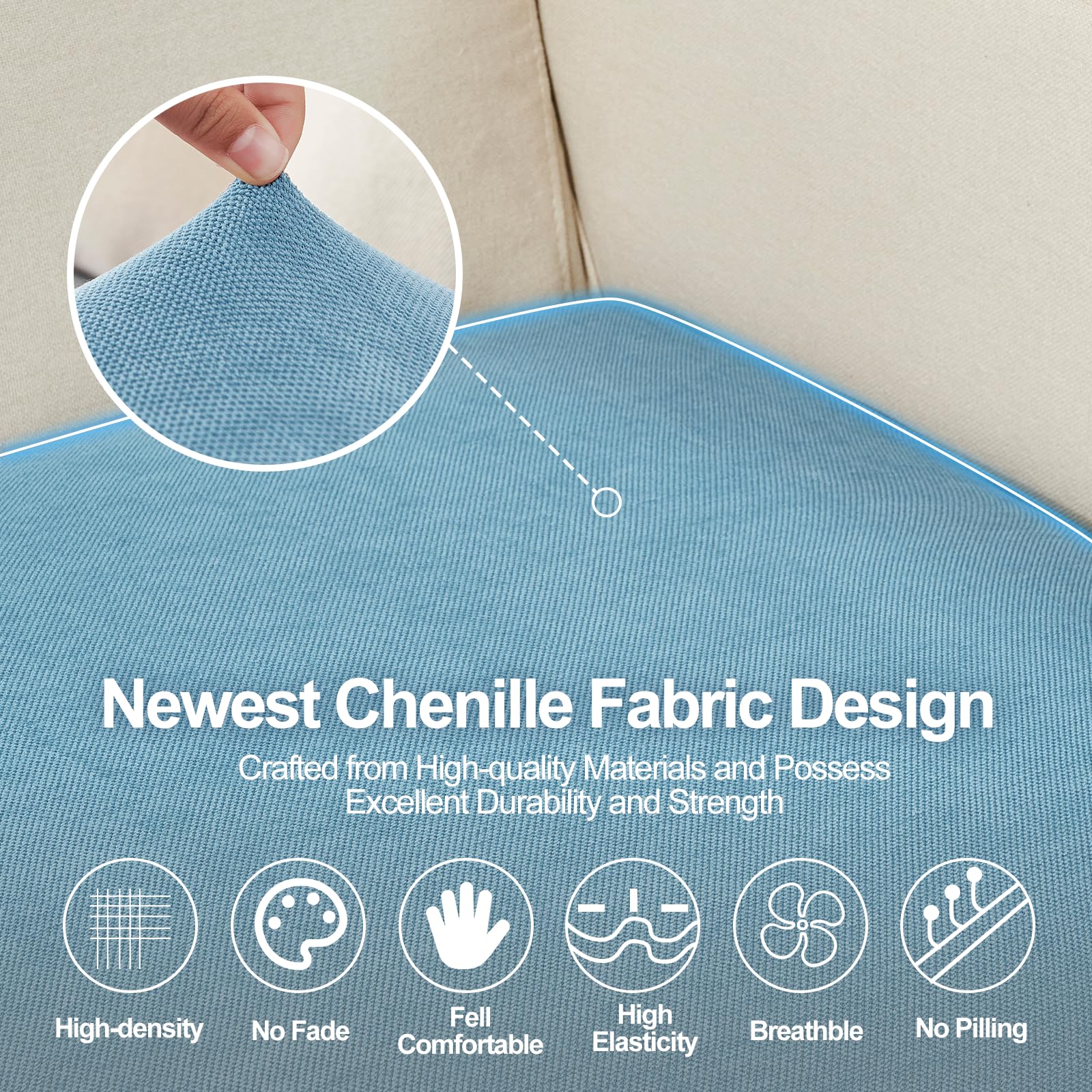Couch Cushion Covers Individual Large Super Stretch Chenille (Sturdier Version) Sofa Cushion Covers, Couch Seat Covers Couch Slipcovers Furniture Protector (3 Piece Seat Cushion Covers)
